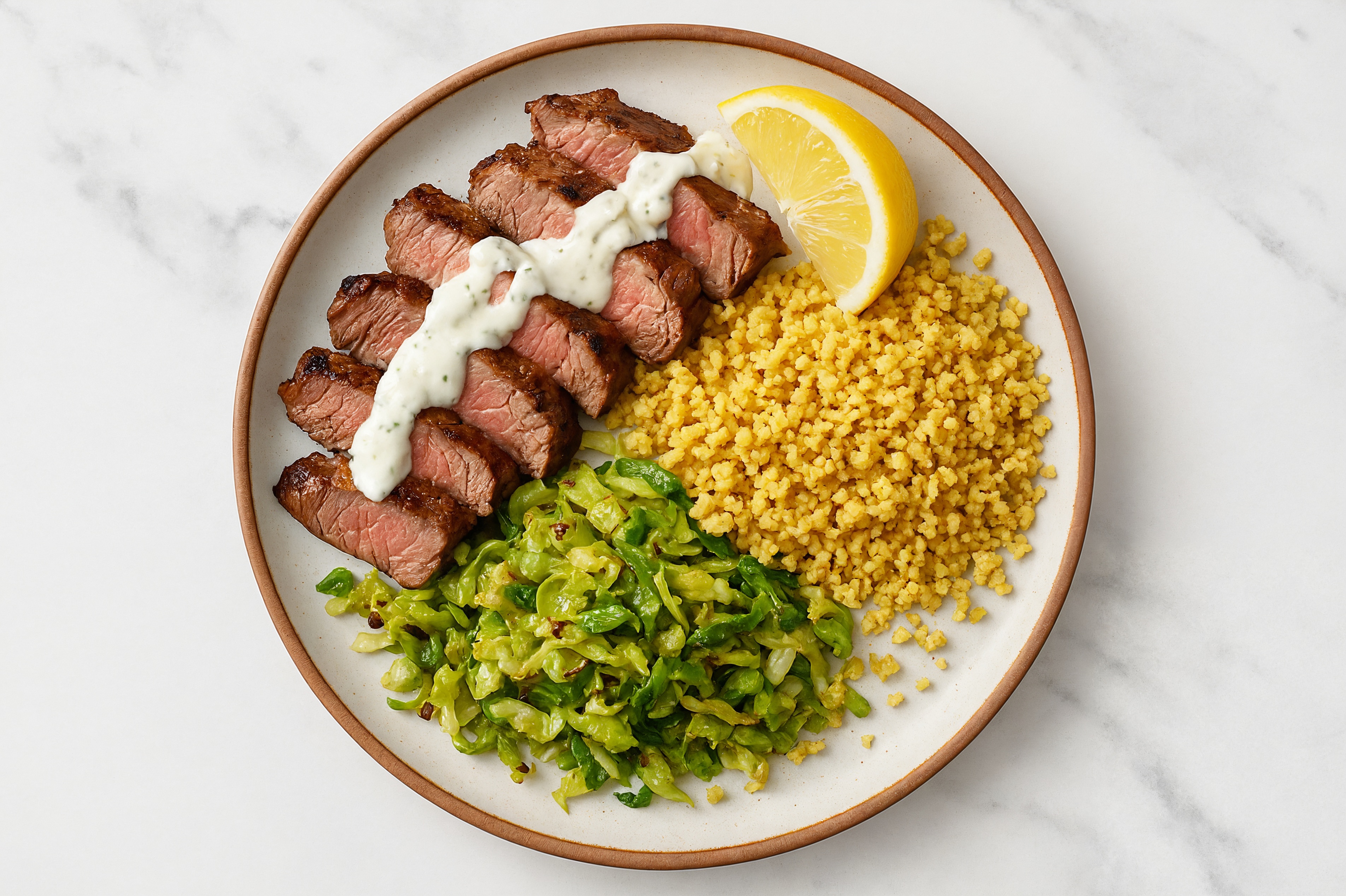 Beef Sirloin Steak + Brussels Moroccan Couscous Bowl