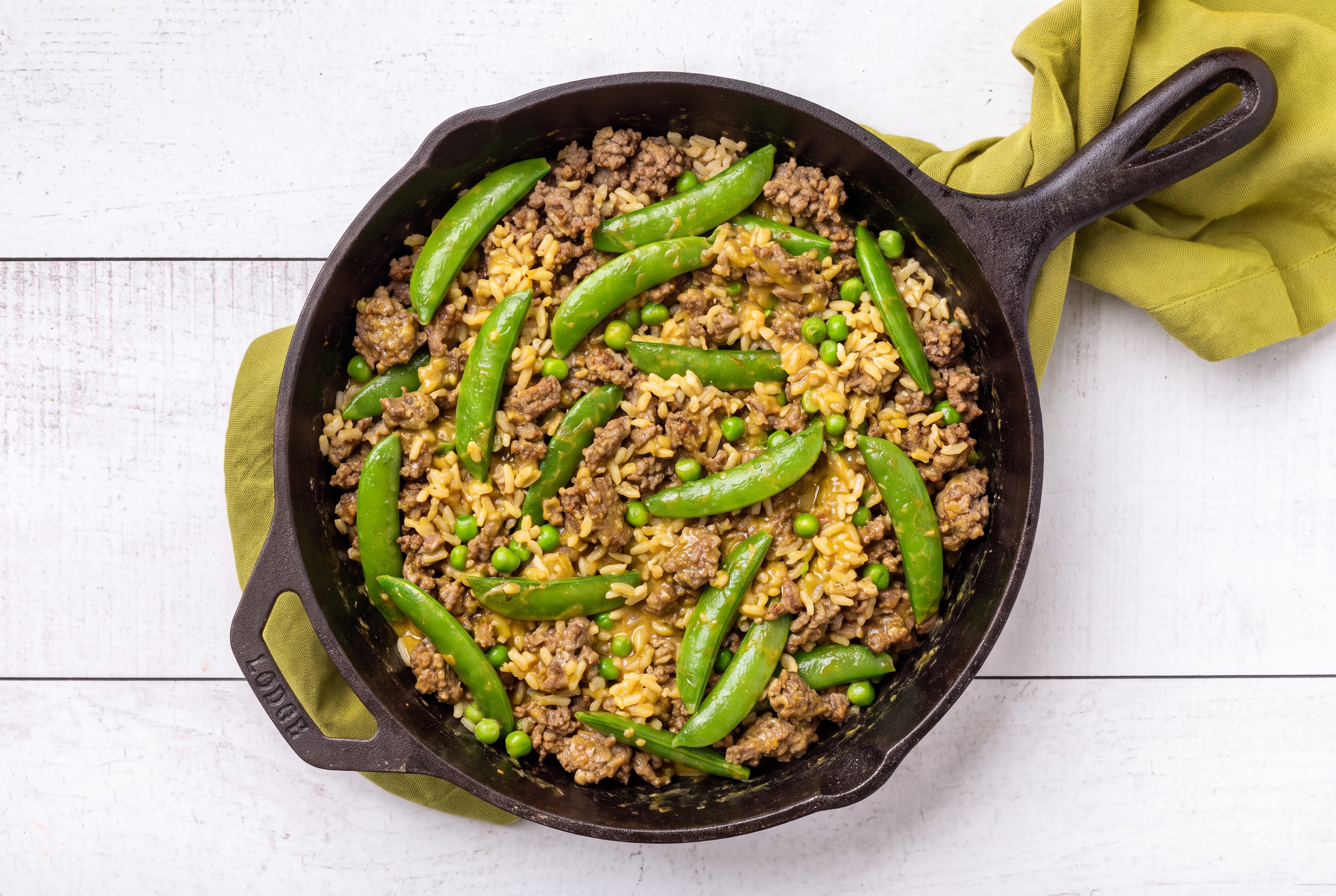 Herby Curry Pea Snap + Ground 93/7 Lean Beef Stir-Fry