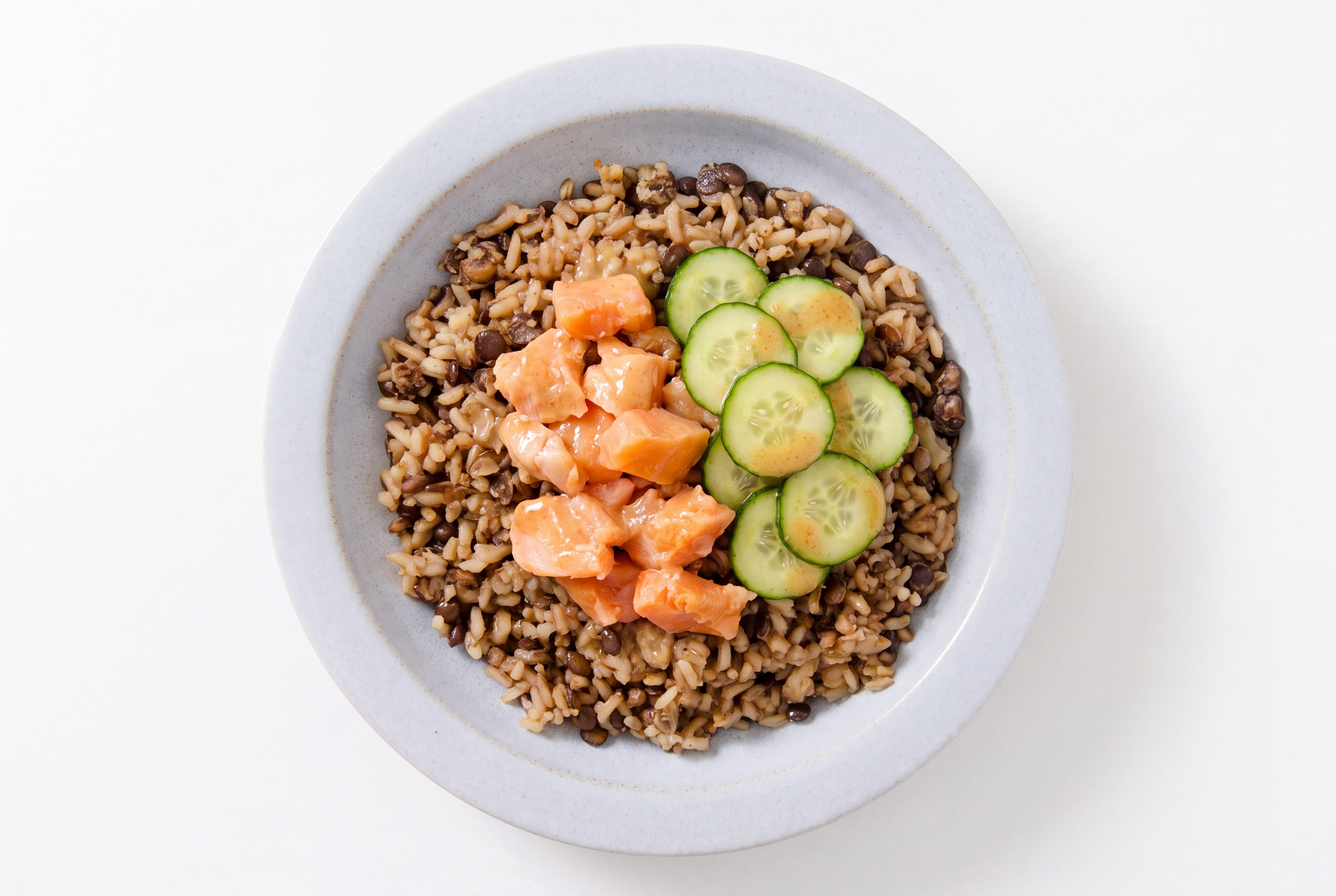 Savory Gingery Ponzu Poké Salmon + Crisp English Cucumber Bowl
