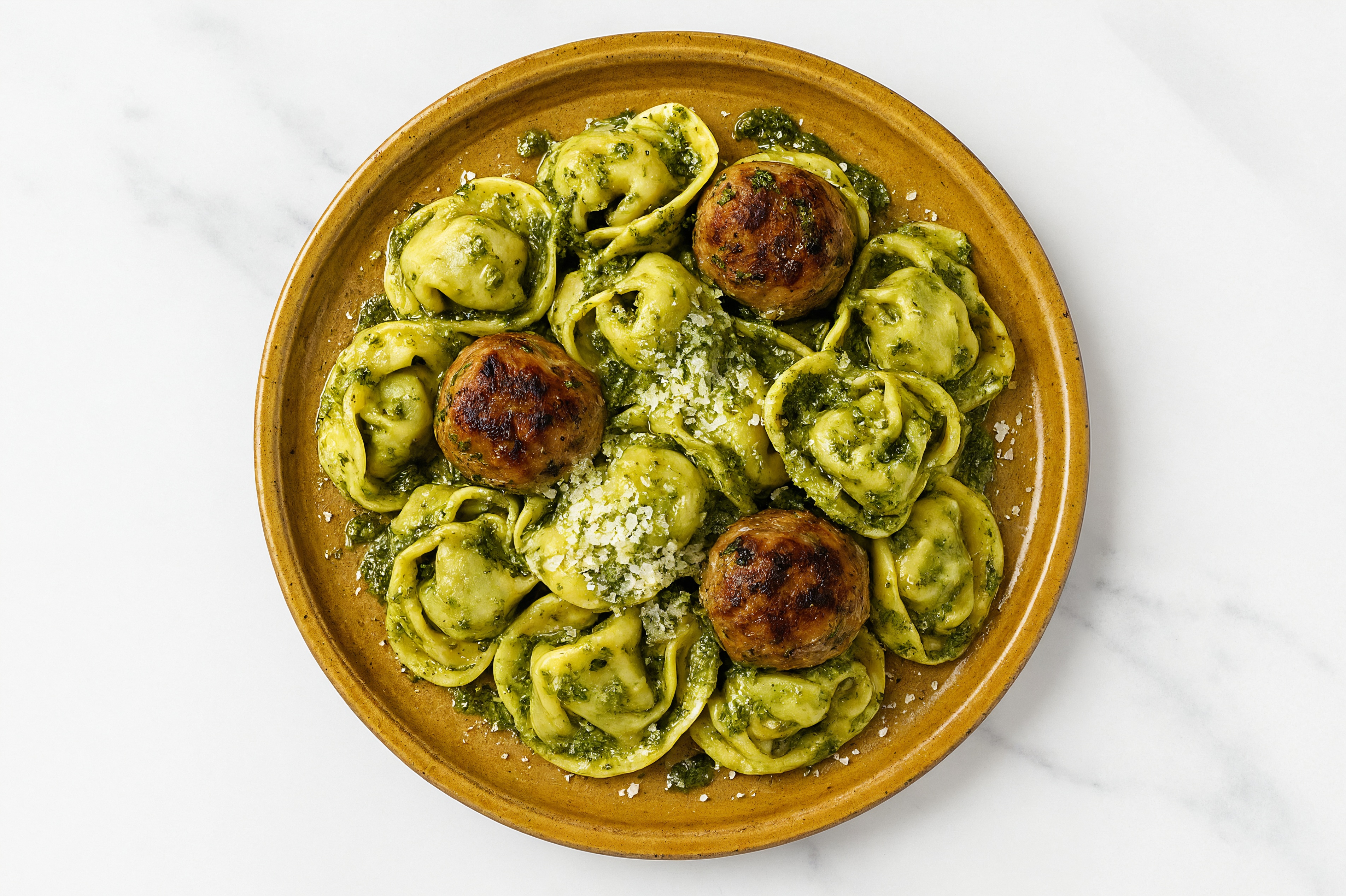Pesto Tortellini with Turkey Meatballs & Parmesan
