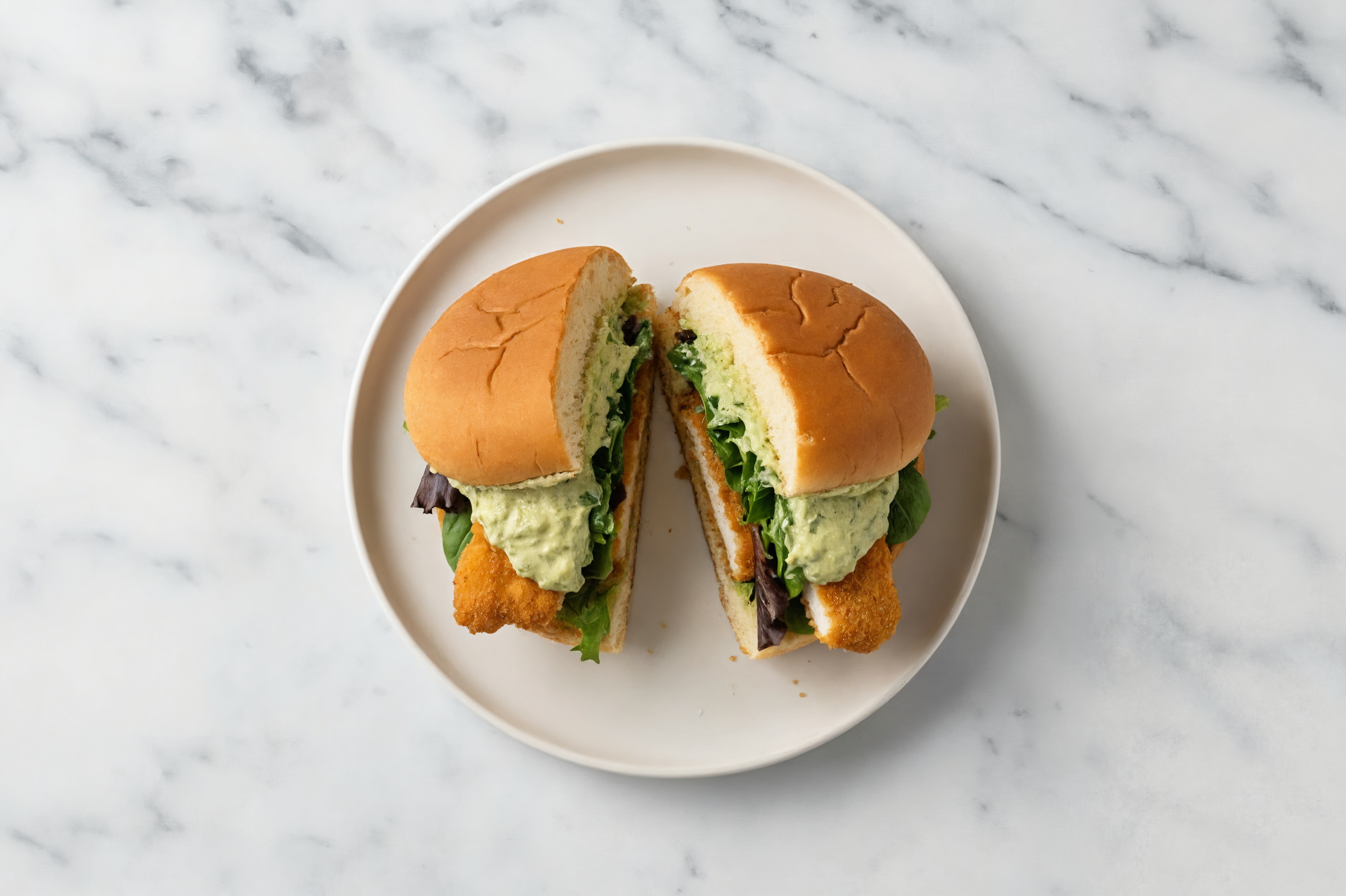 Creamy Artichoke "Chicken" Tenders Sandwich with Spring Mix on Gluten-Free Buns