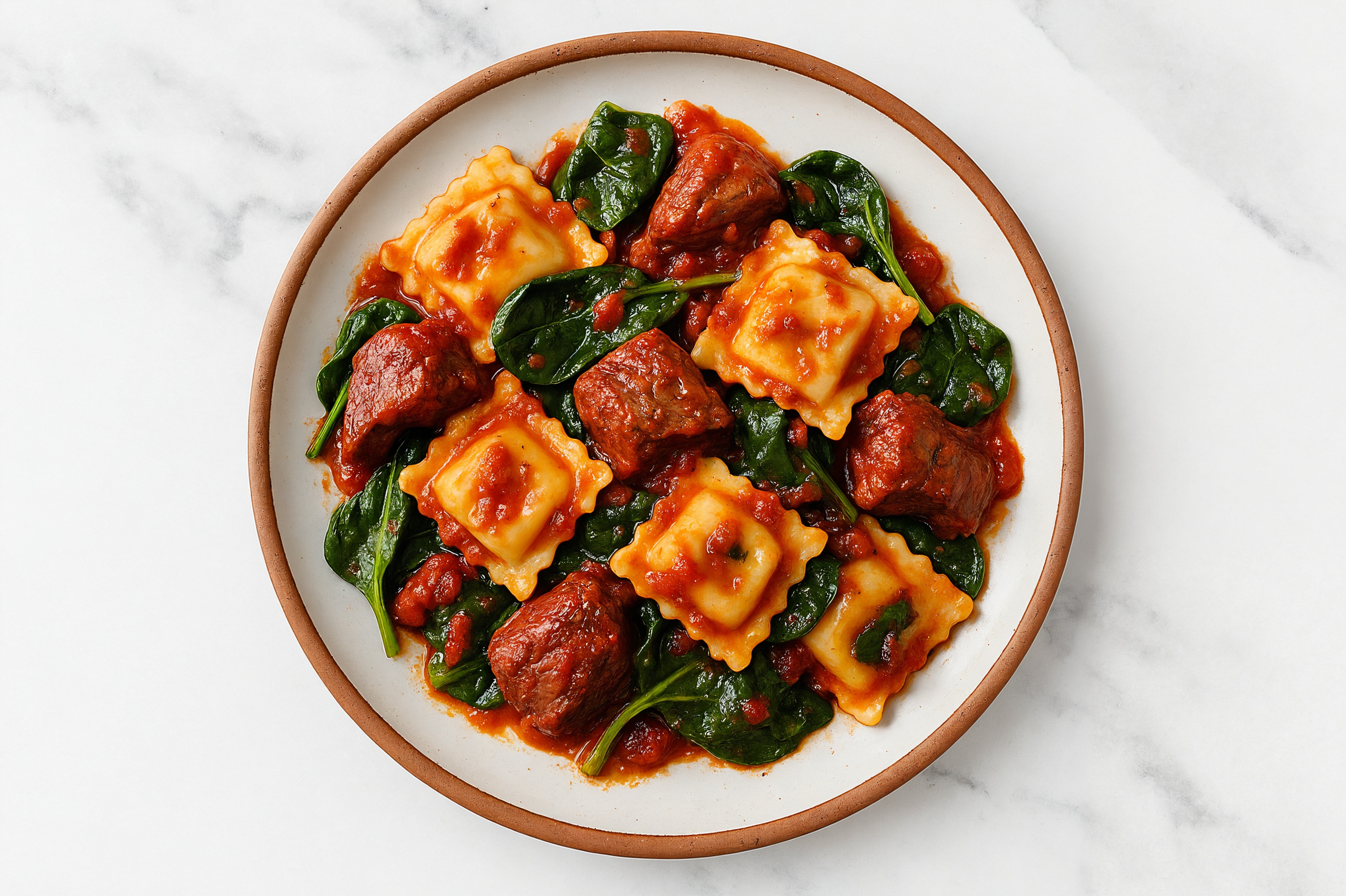 Tomato Marinara Mini Ravioli with Lamb & Spinach