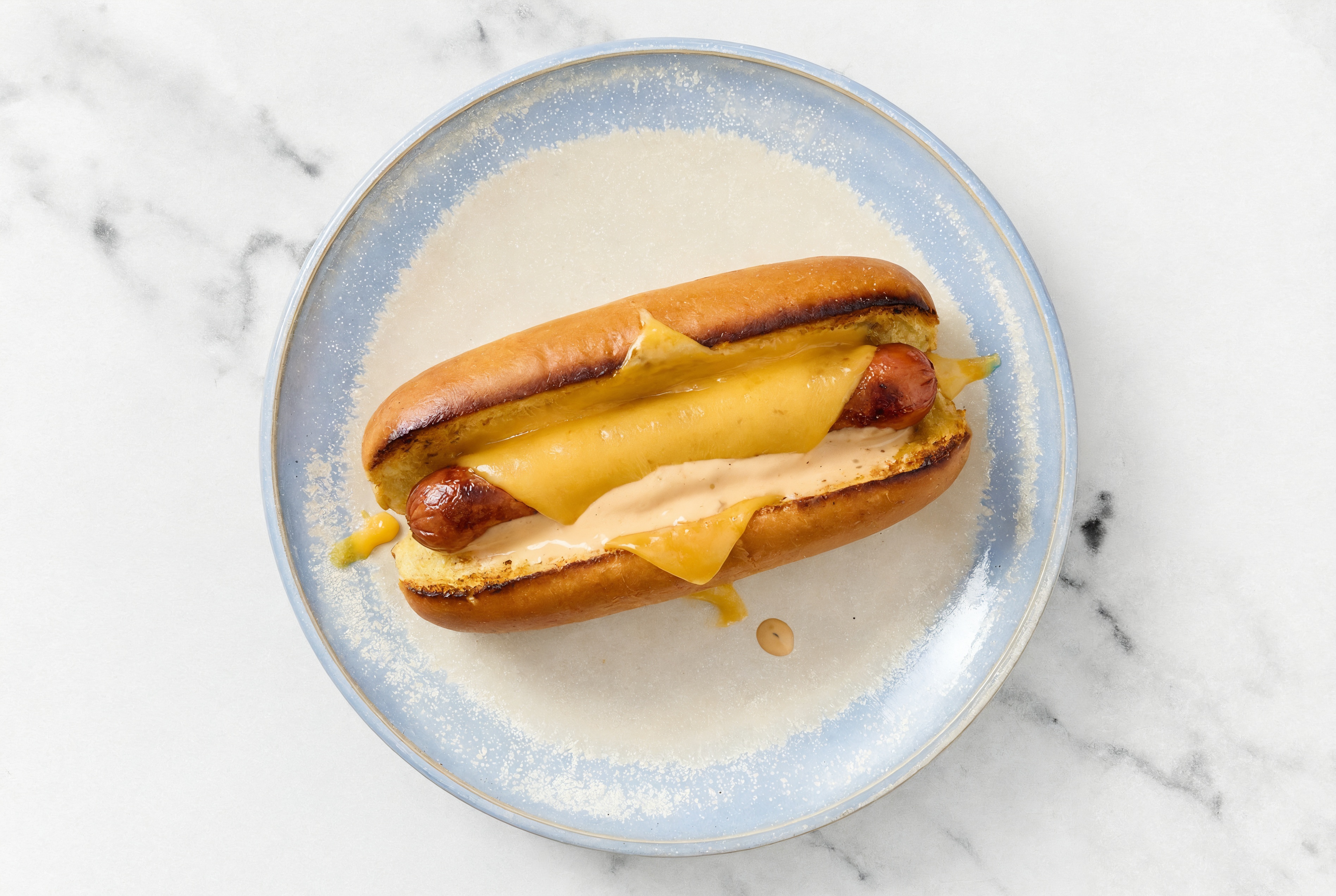 Cheddar Beef Hot Dog with Awesome Sauce on Brioche