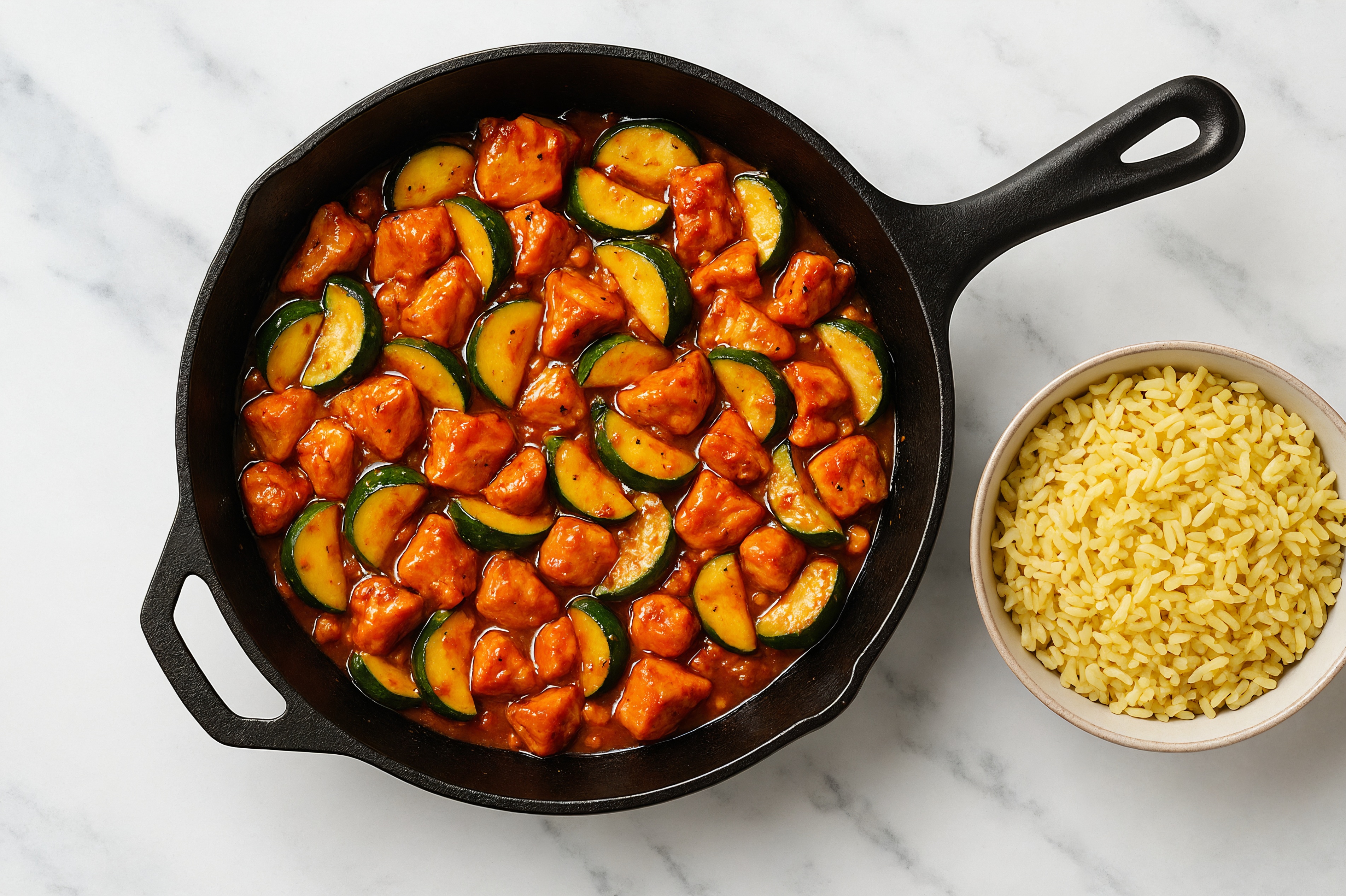 Sweet Chili Sockeye Salmon Stir-Fry with Zucchini over Jasmine Rice
