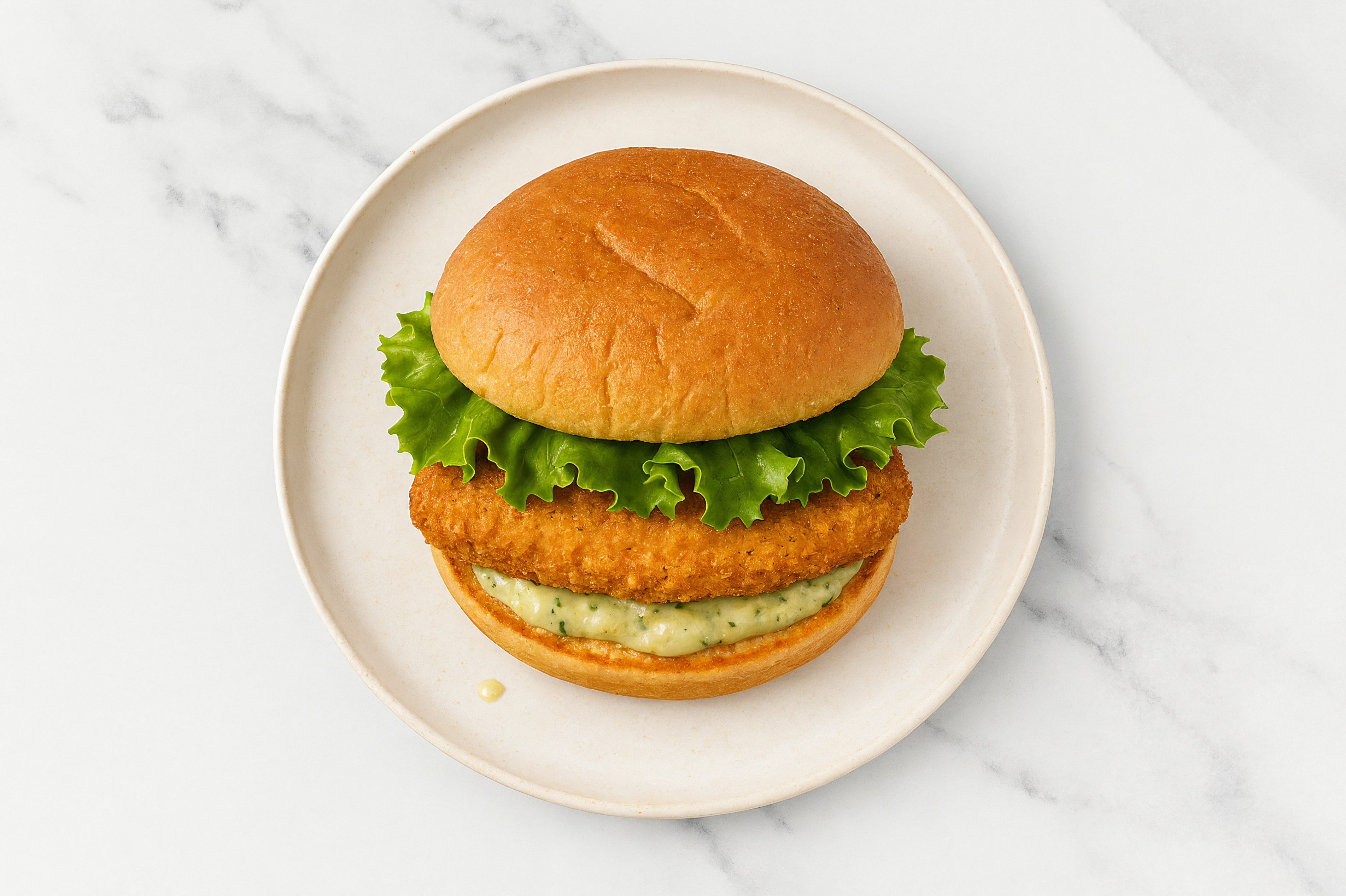 Creamy Artichoke "Chicken" Tenders Sandwich with Green Leaf Lettuce on Gluten-Free Buns
