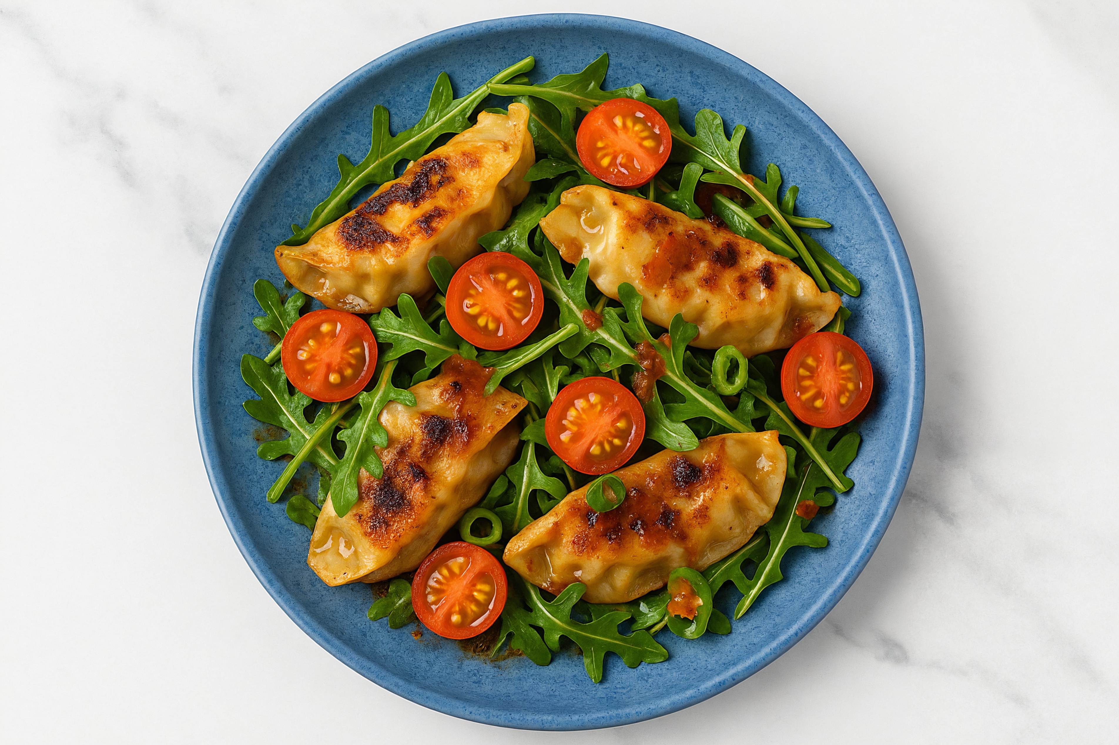 Crispy Dumpling Salad with Sriracha
