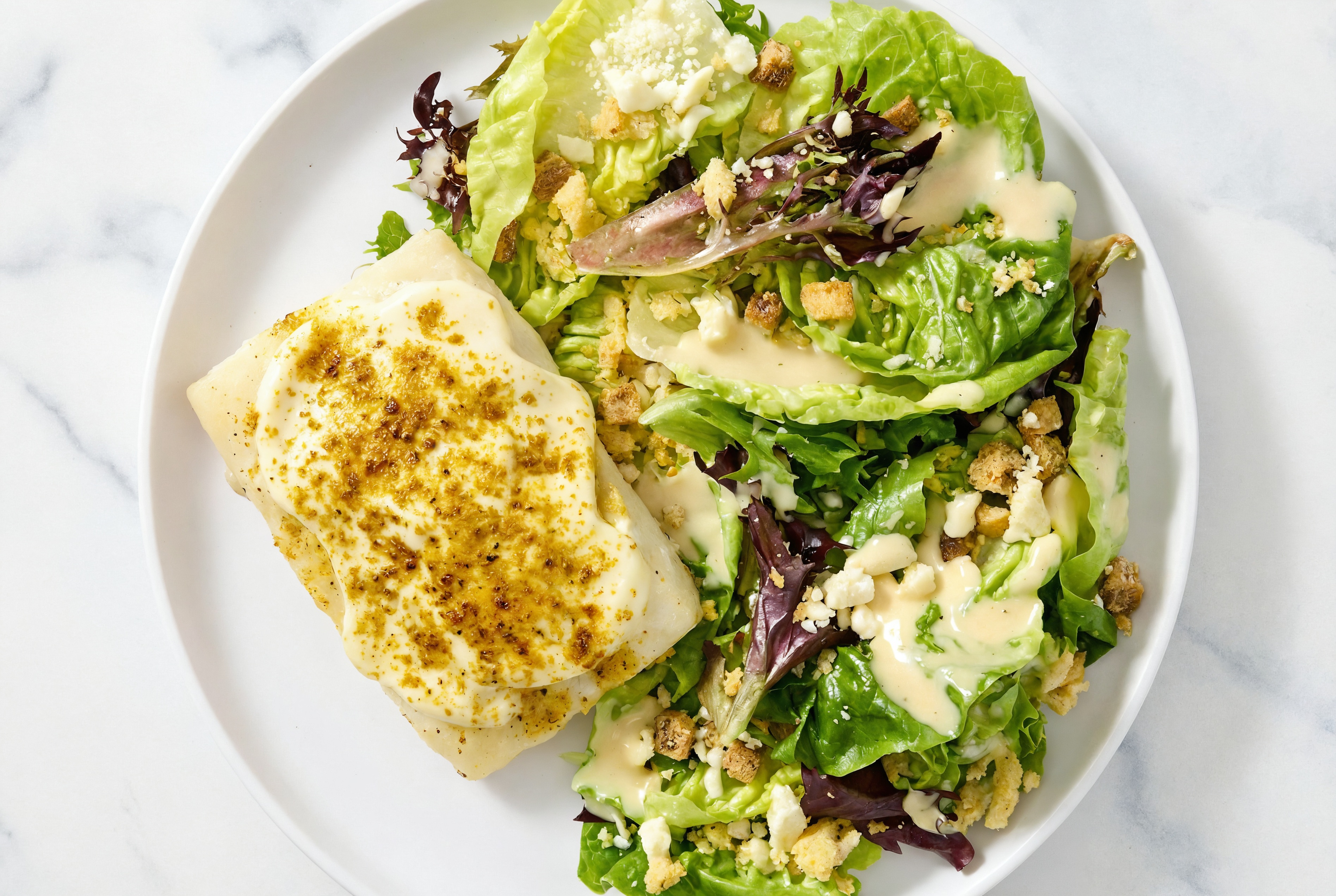 Curry Aioli Halibut + Little Gem Salad