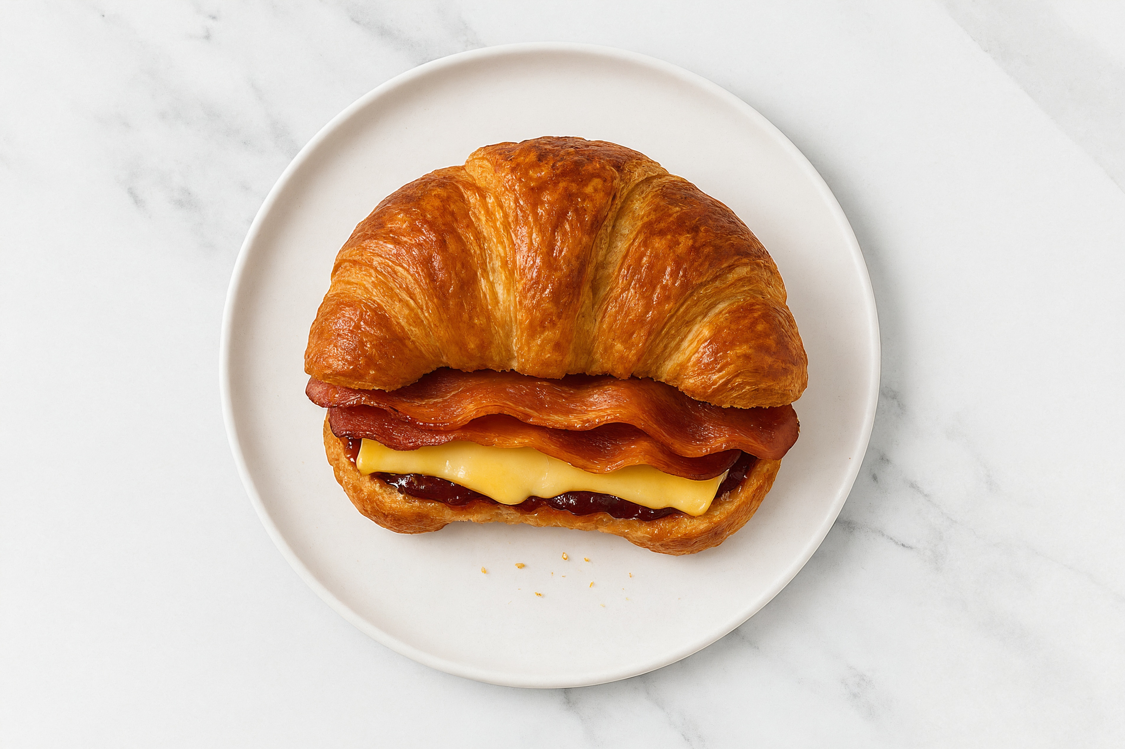Turkey Bacon, Gouda + Strawberry Jam Croissant Grilled Cheese