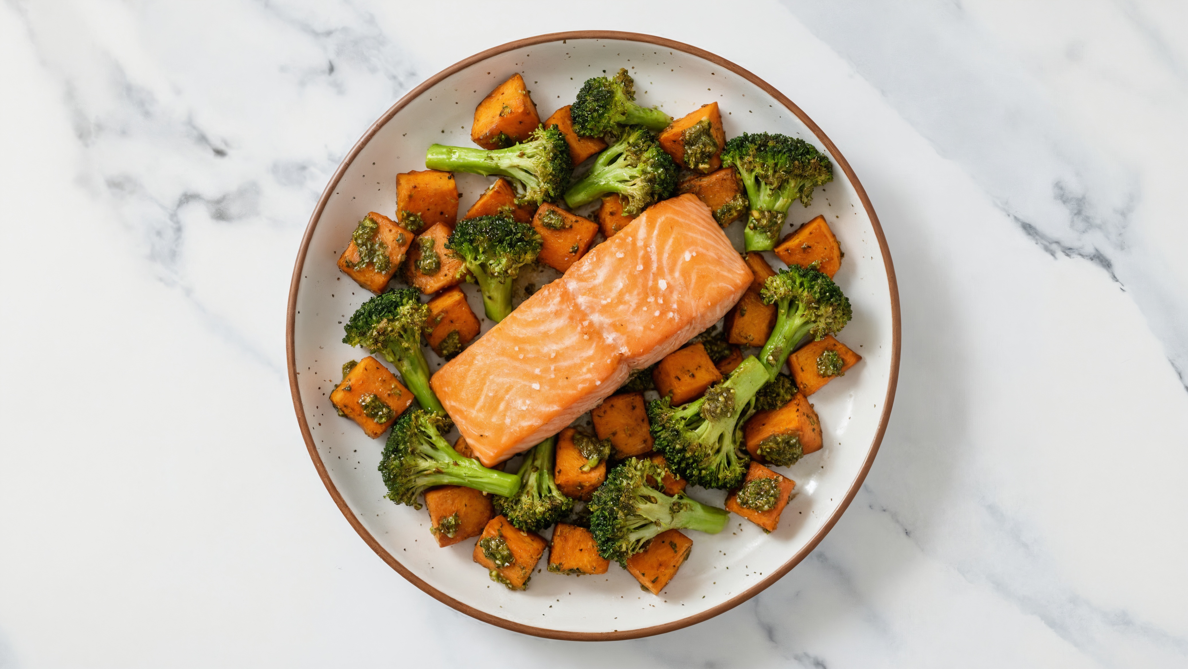 Sheet Pan Pesto-Salmon with Sweet Potatoes & Broccoli