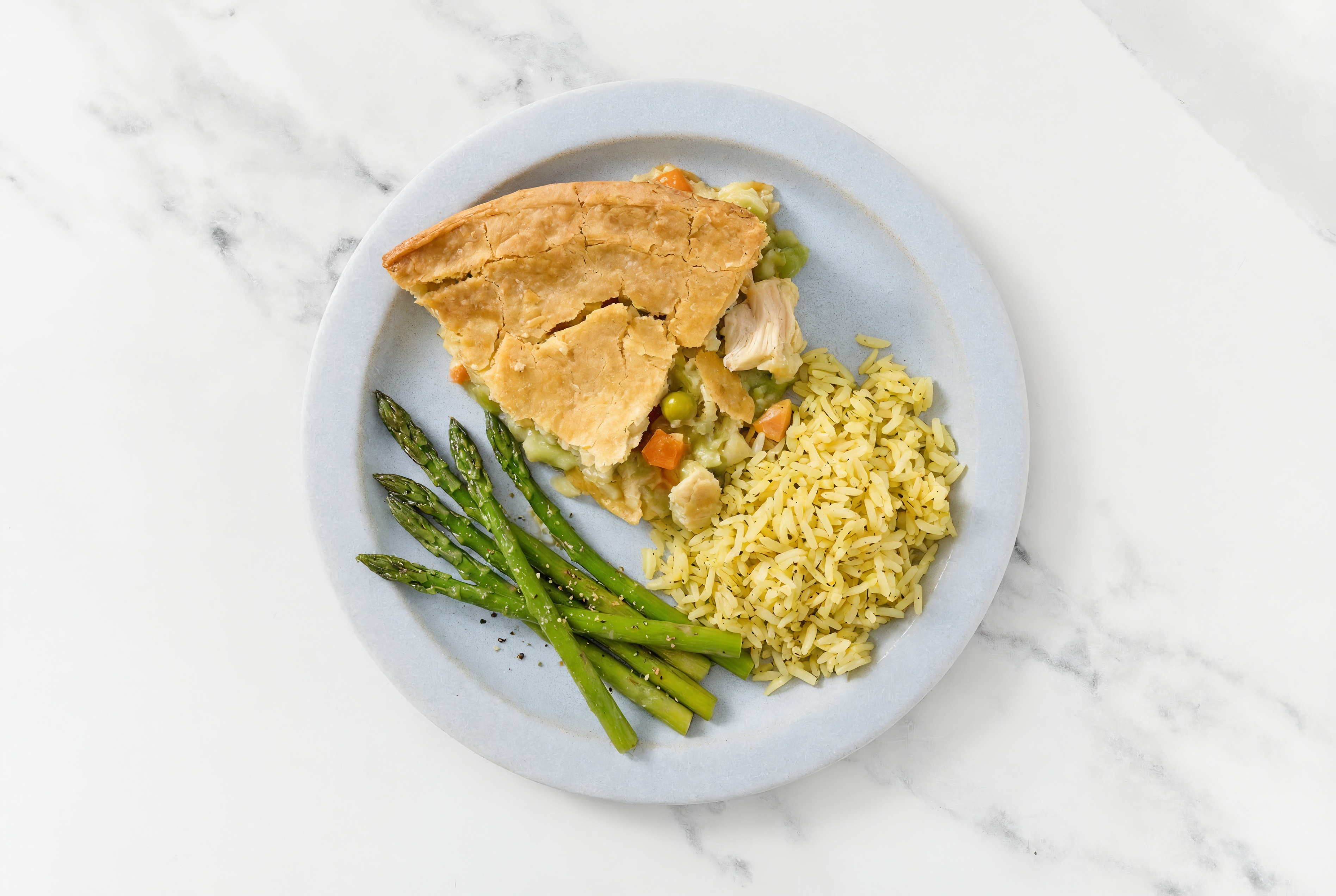 Chicken Pot Pie with Asparagus & Jasmine Rice