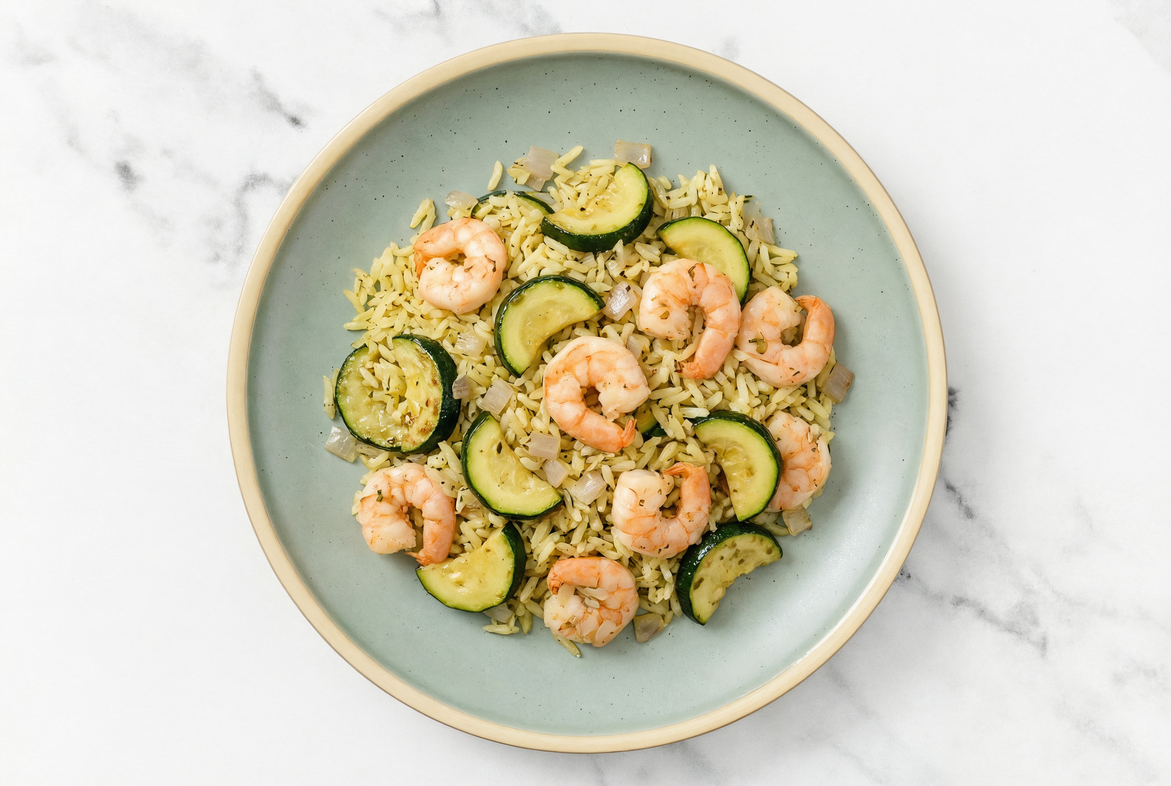 Hearty Lemony Gulf Shrimp + Zucchini Seasoned Jasmine Rice Bowl