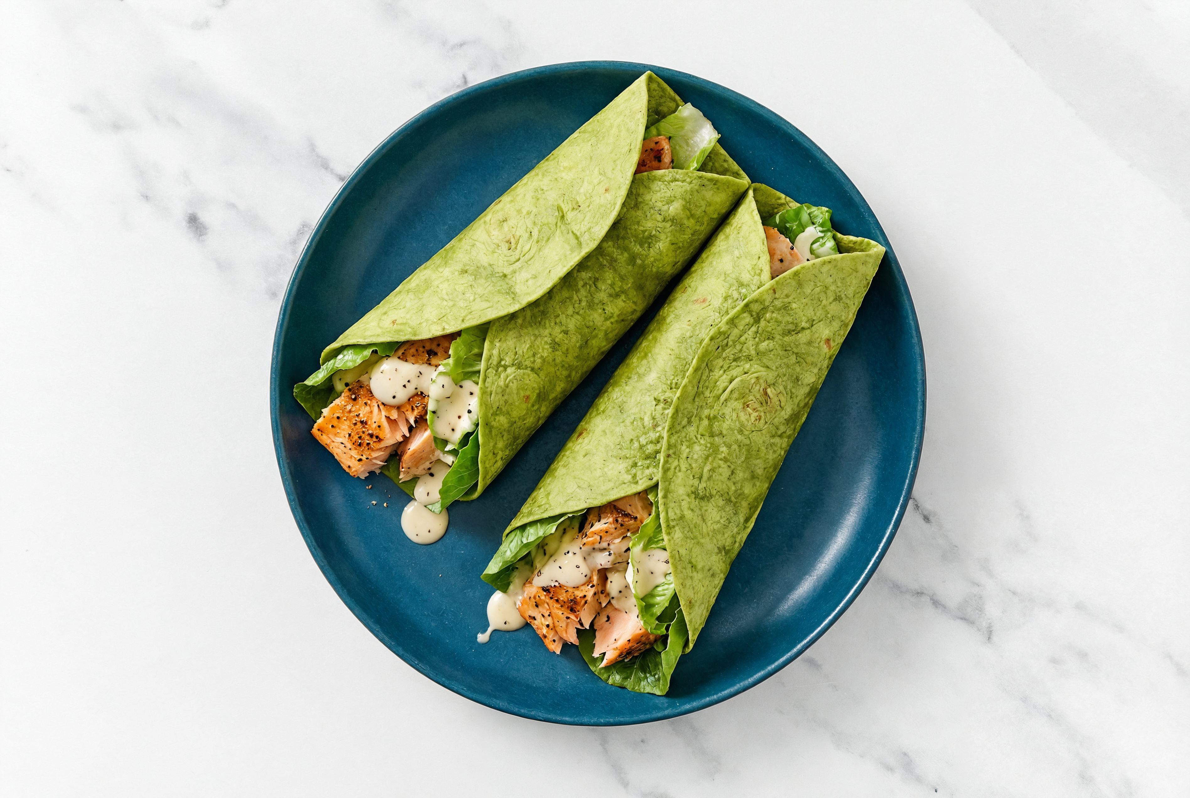 Creamy Asiago Salmon Wrap with Spinach Tortilla