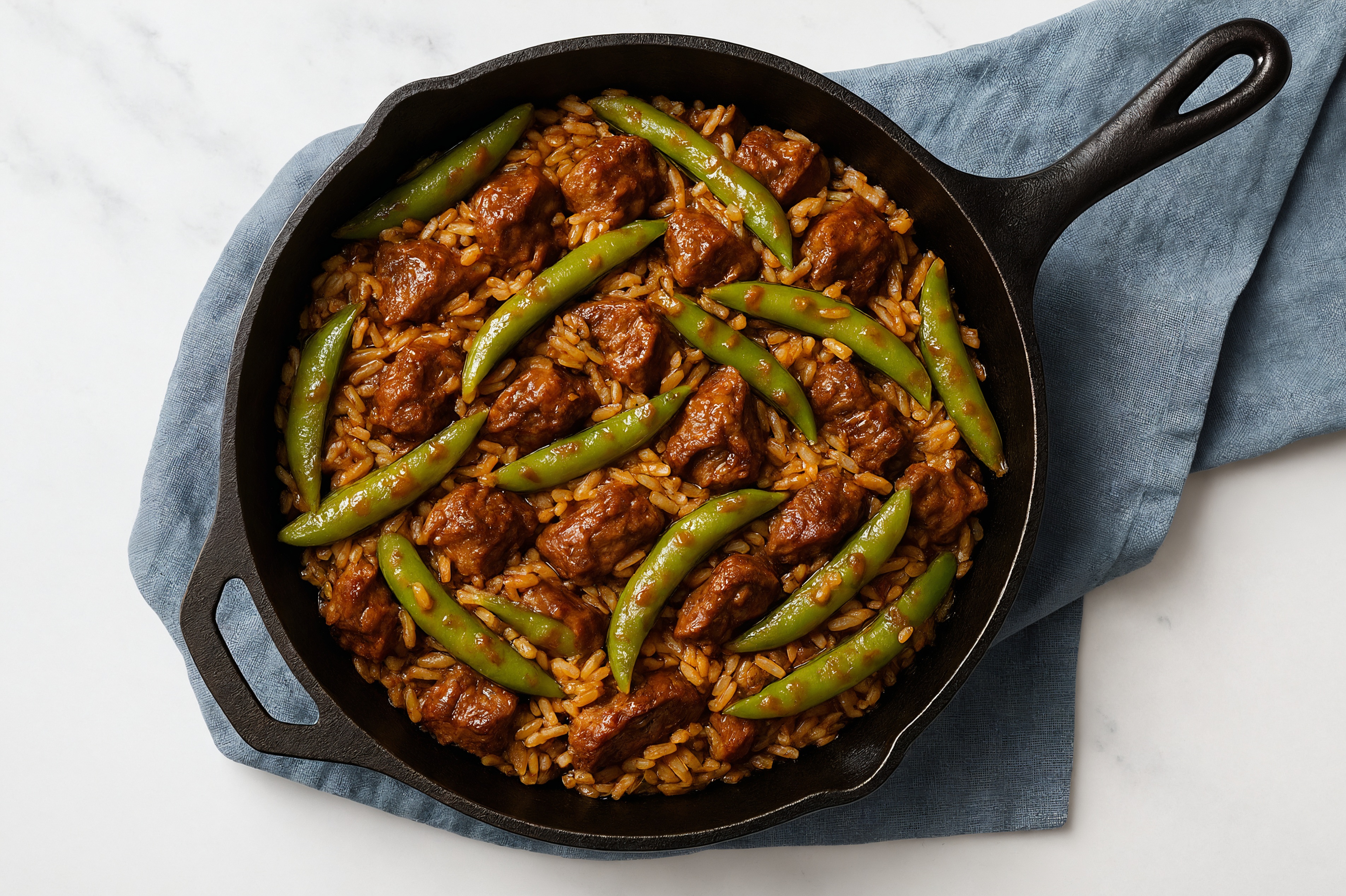 Sesame Ginger Pea Snap + Lamb Stir-Fry with Long Grain White Rice