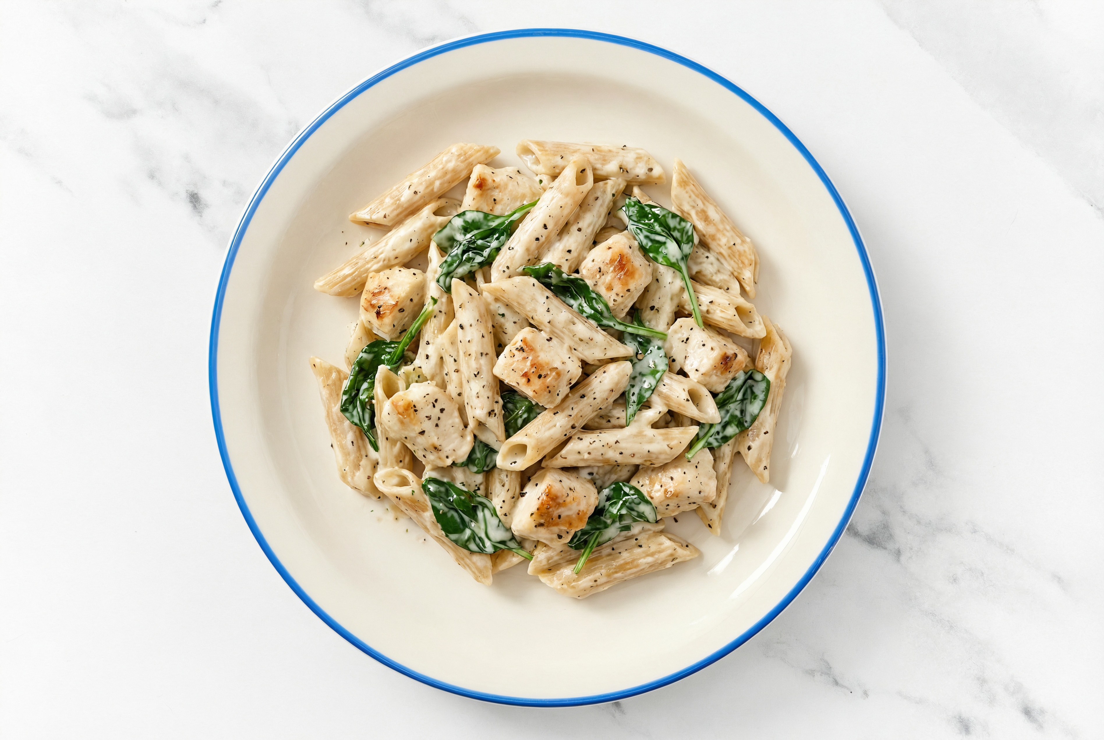 Cozy Pasta Alfredo with Chicken Breast + Baby Spinach