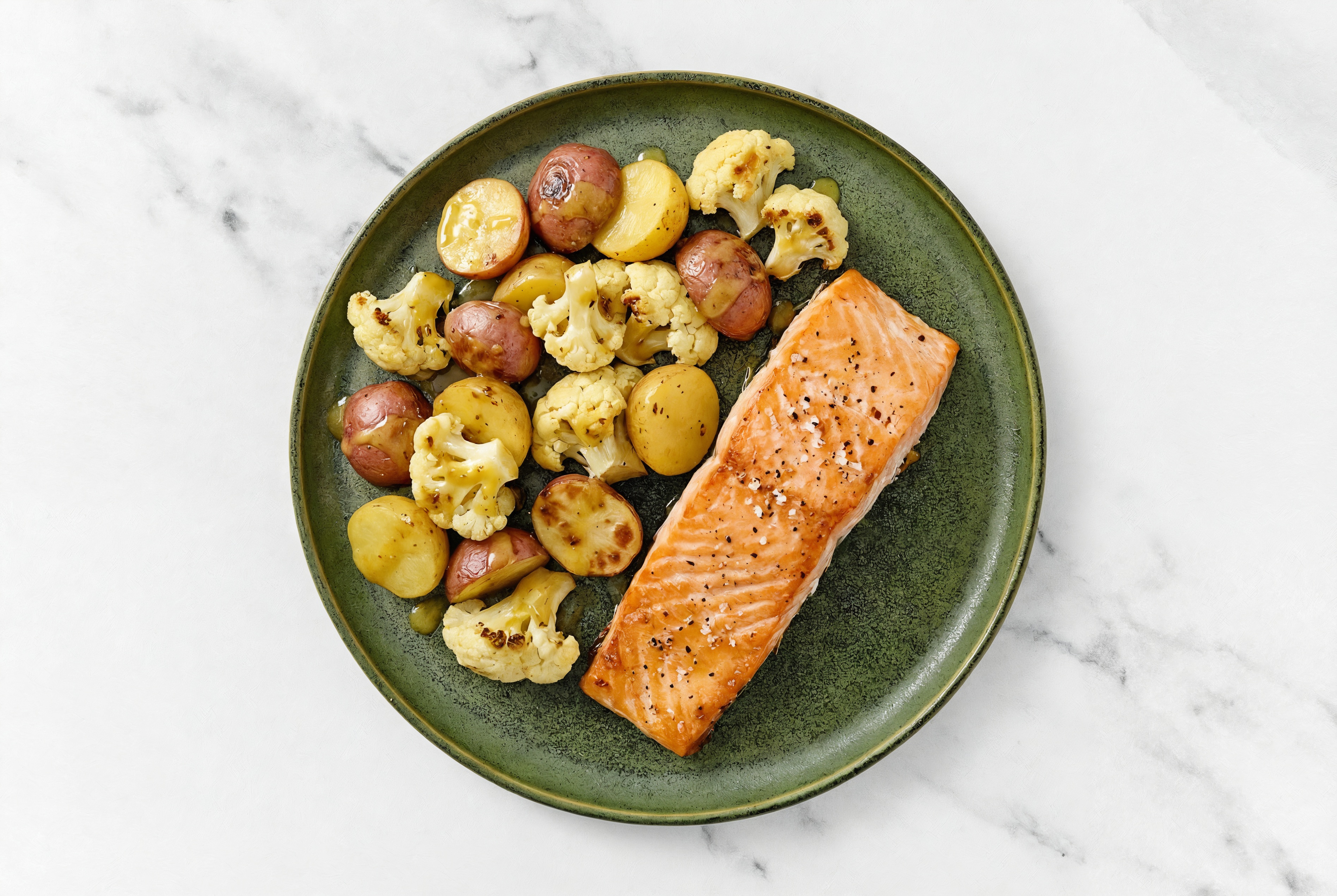 Sheet Pan Honey Mustard-Salmon with Potatoes & Cauliflower