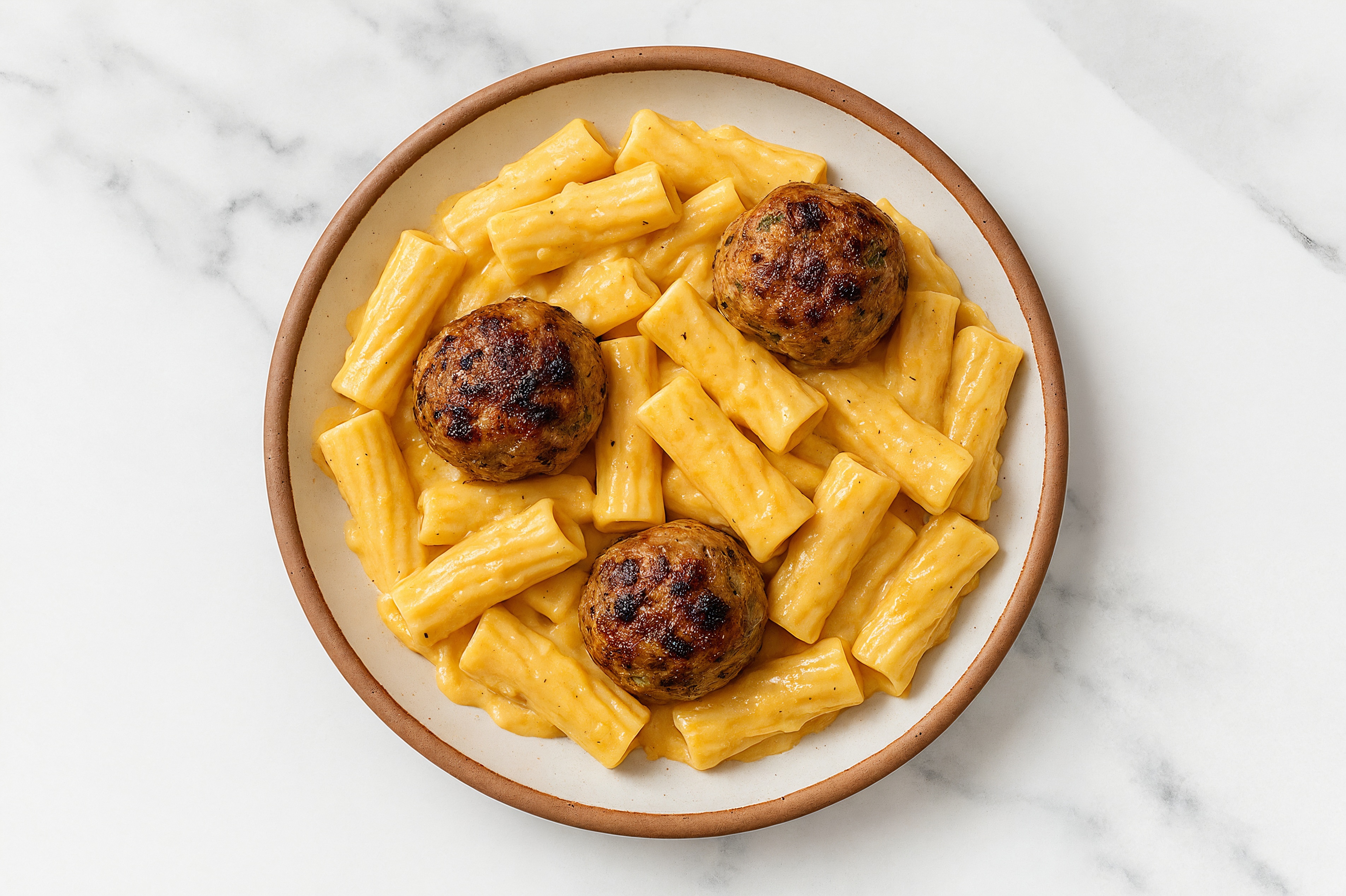 Creamy Cheddar Rigatoni with Meatballs