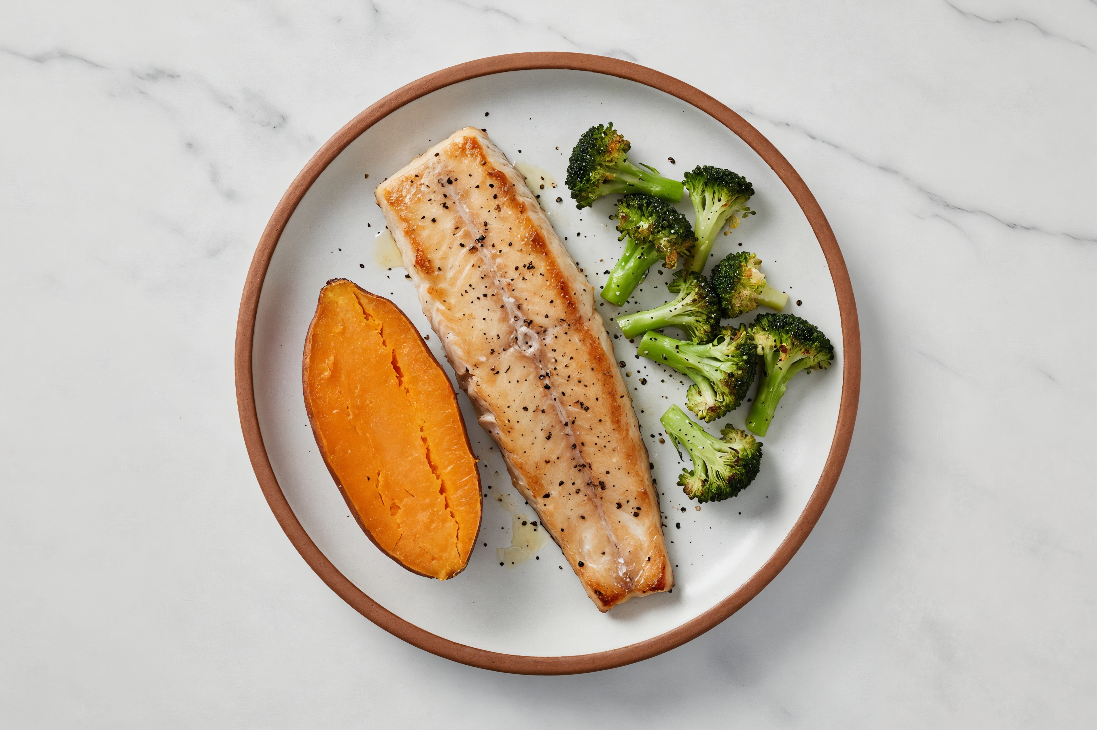 Herby Ranch Seasoned Trout with Sweet Potato + Broccoli