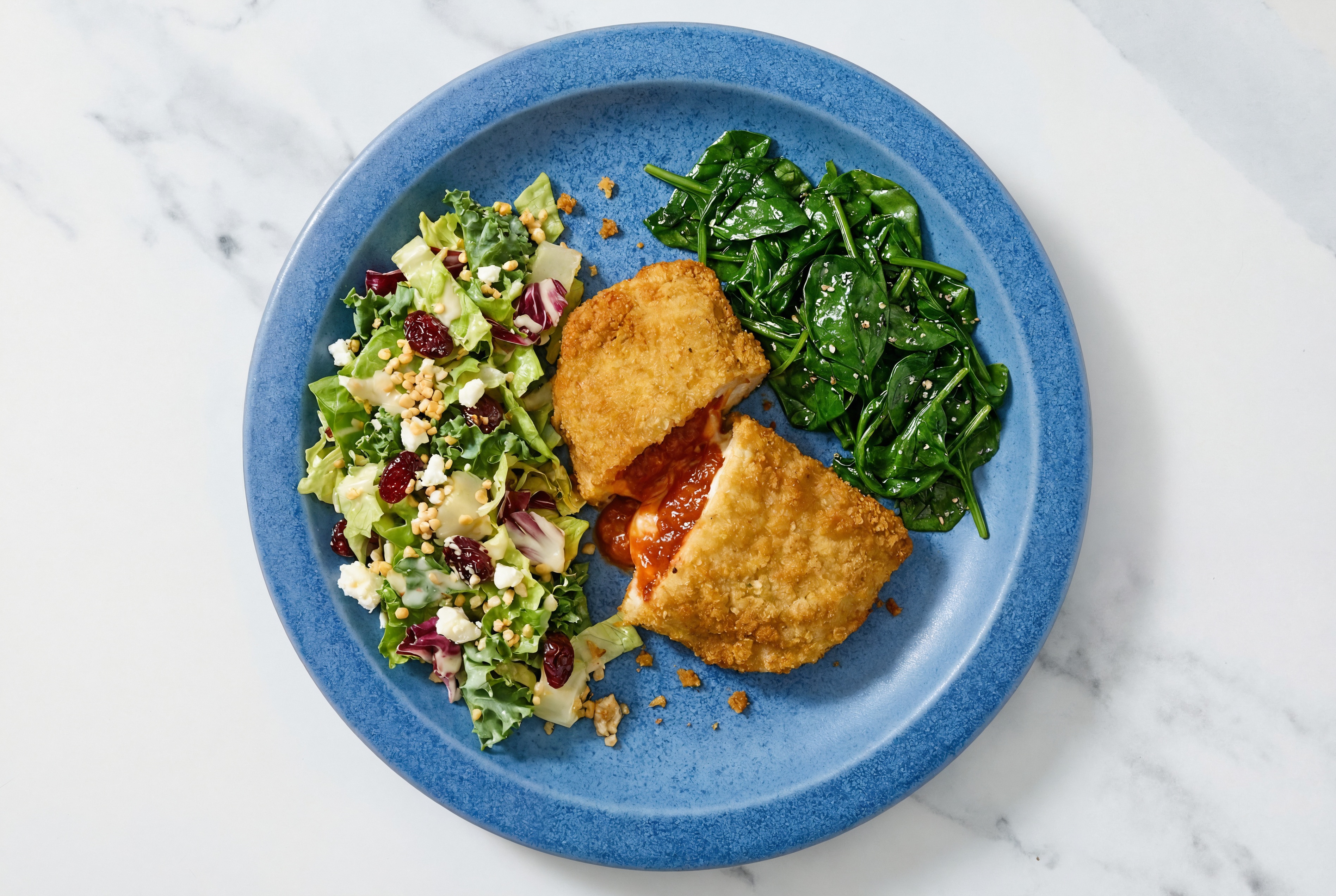 "Chicken" Parm with Baby Spinach & Honey Citrus Salad