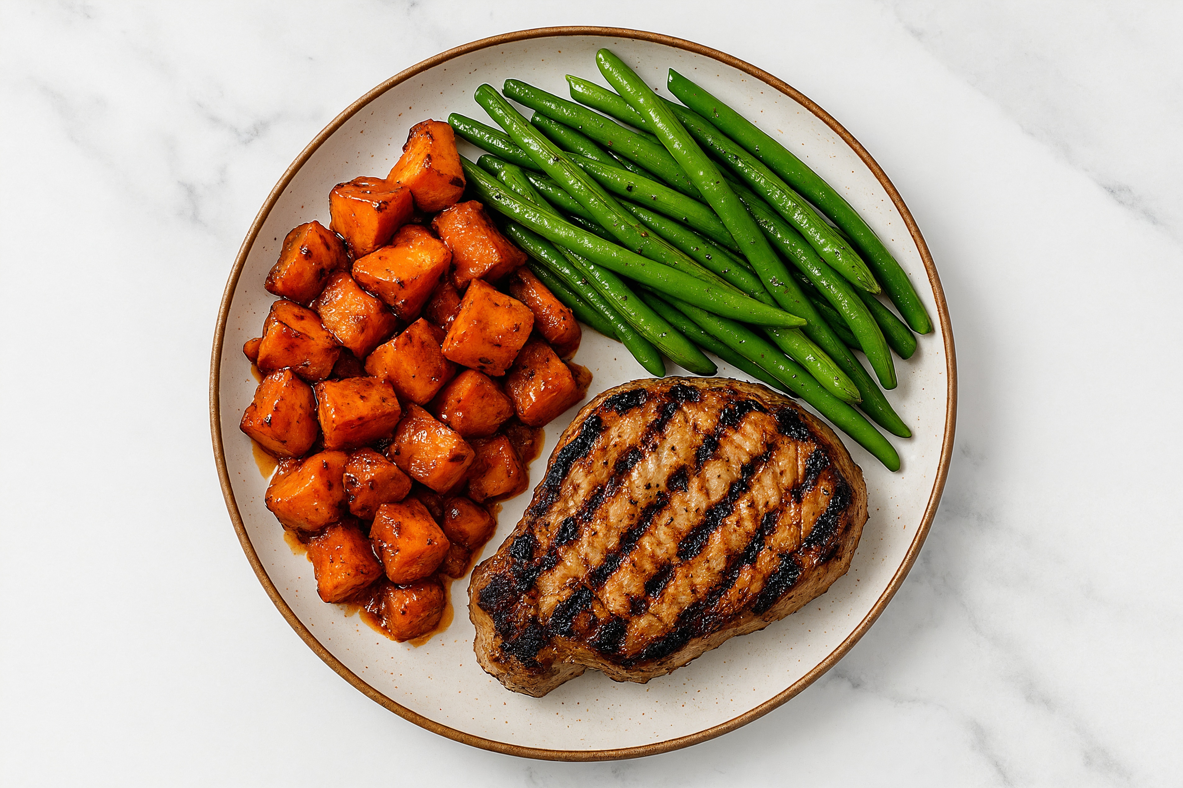 Pork Chops with Hickory Sweet Potatoes + Green Beans