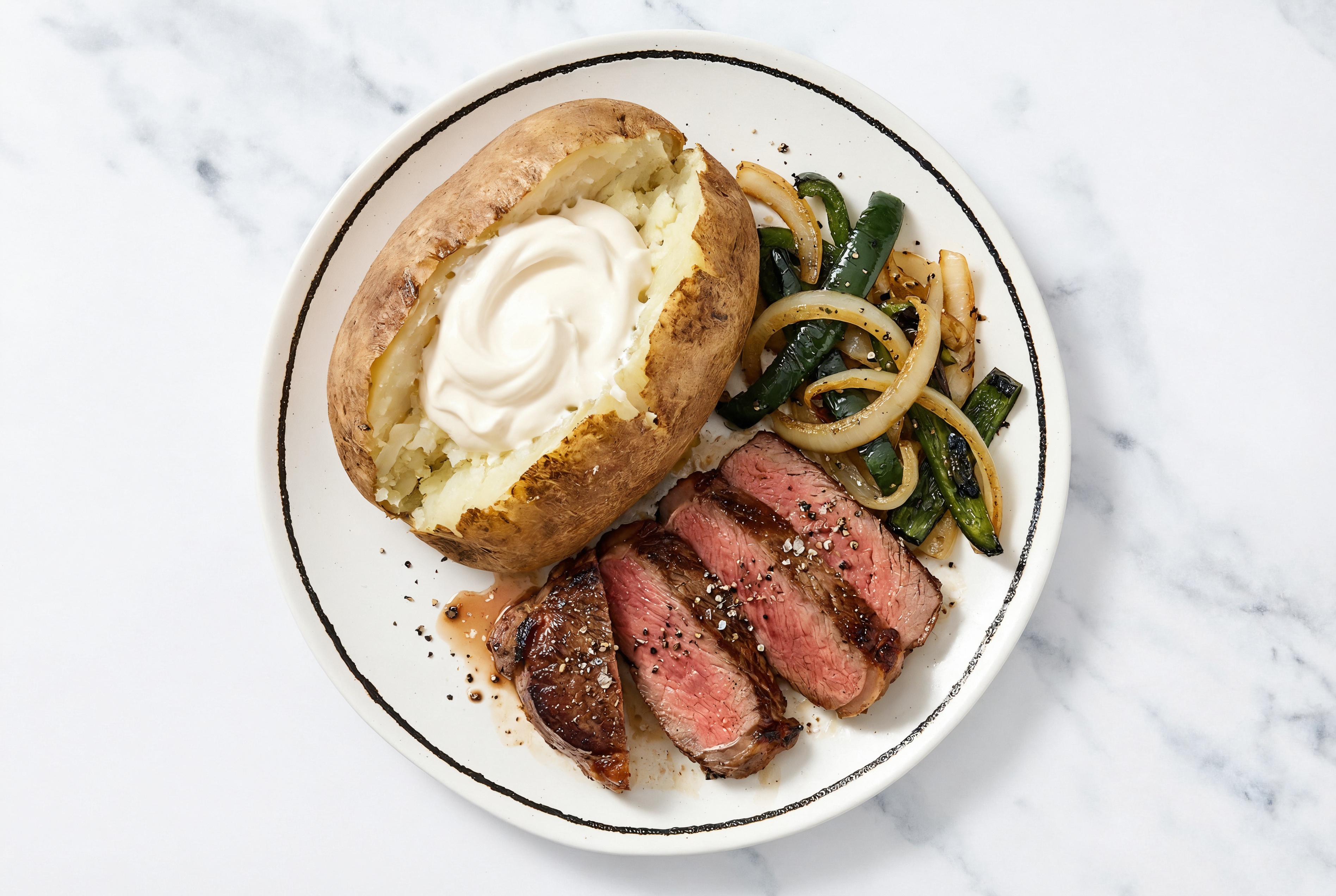 Seared Ribeye Steak with Poblano Peppers + Potato