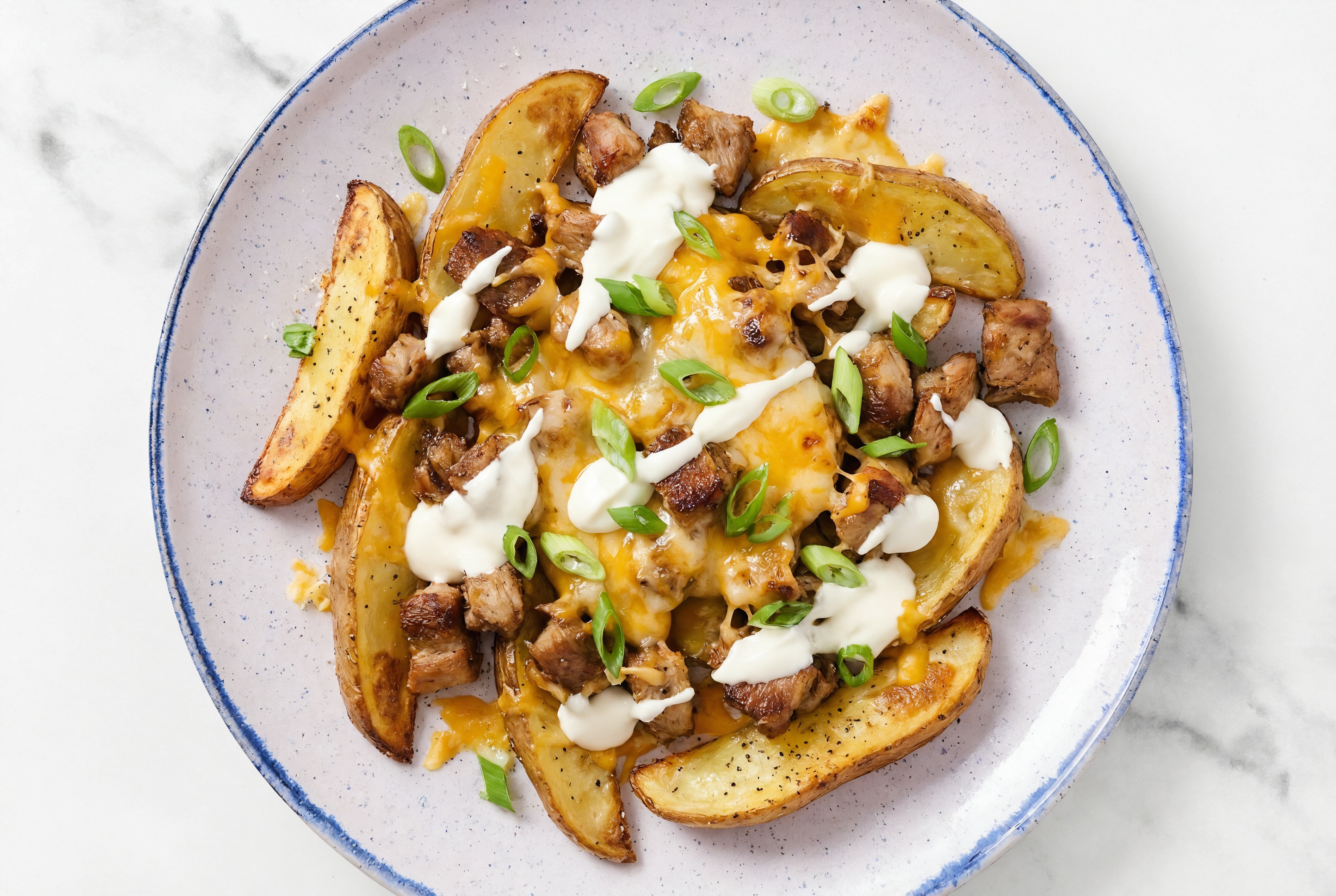Air Fryer Loaded Carnitas Potato Wedges with Sharp Cheddar Bar
