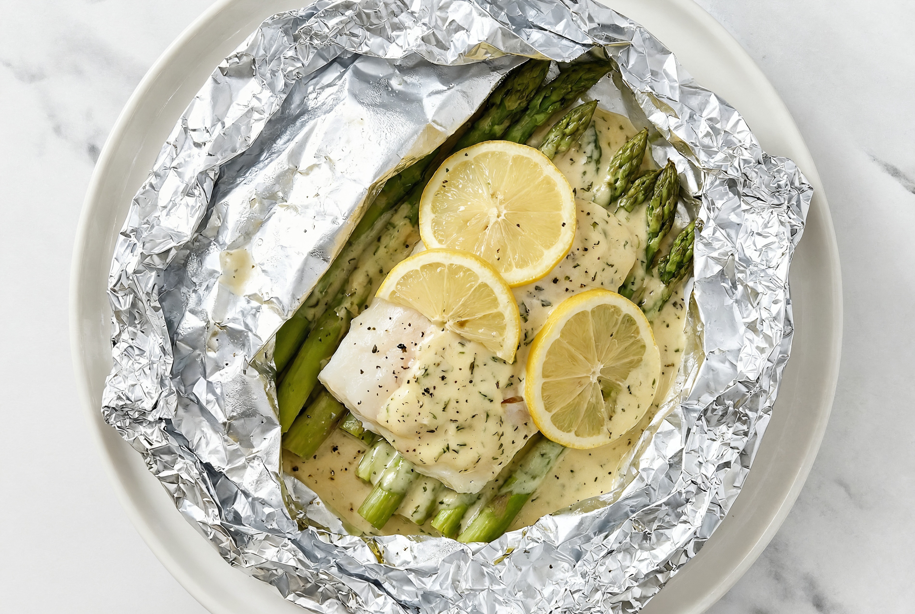 All-in-One Lemony Herb Cream Halibut