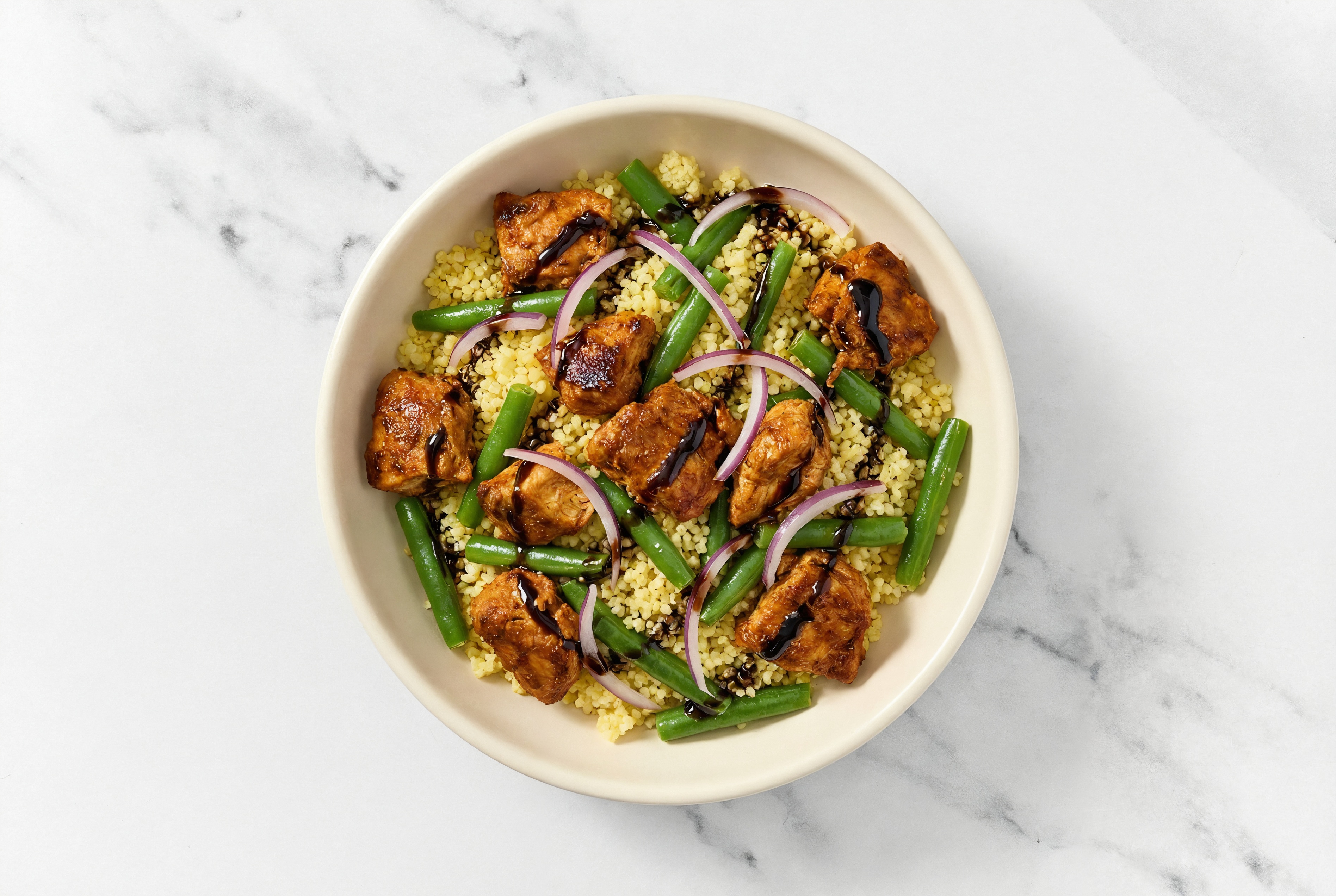  Tandoori Chicken over Couscous + Balsamic Drizzle