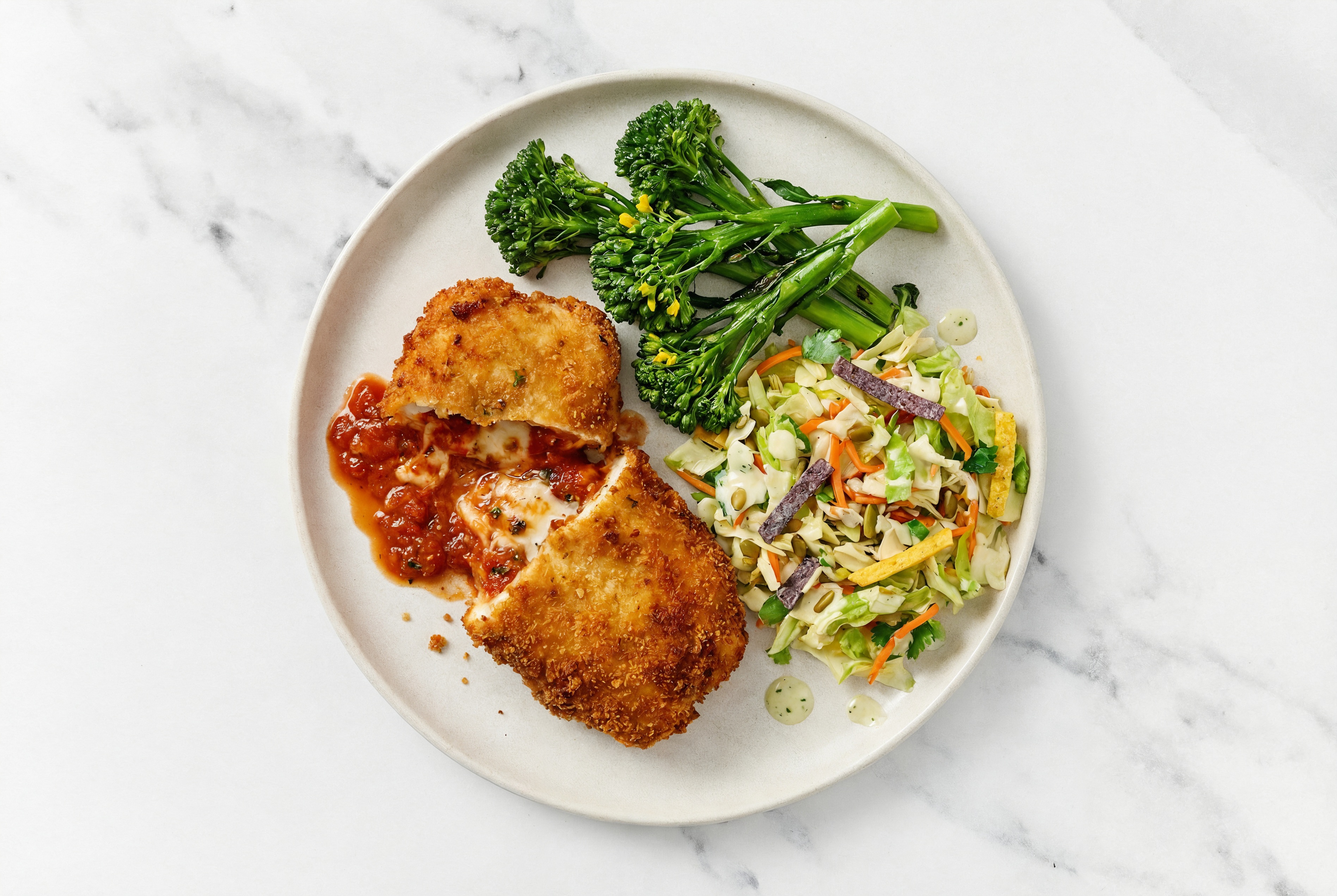 "Chicken" Parm with Baby Broccoli & Southwest Salad