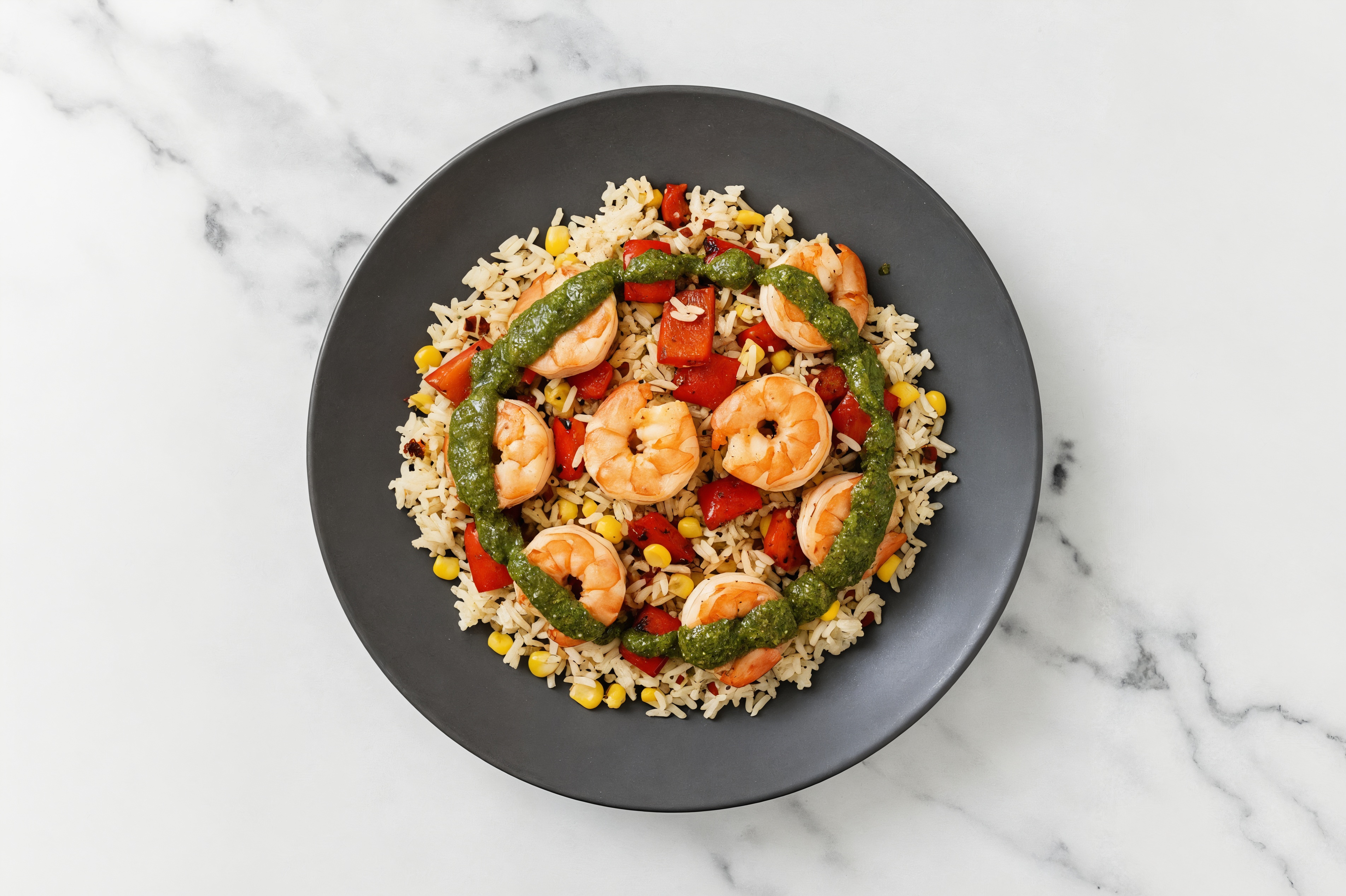 Herby Chimichurri Medium Cooked Shrimp + Mexican Street Corn Rice Bowl