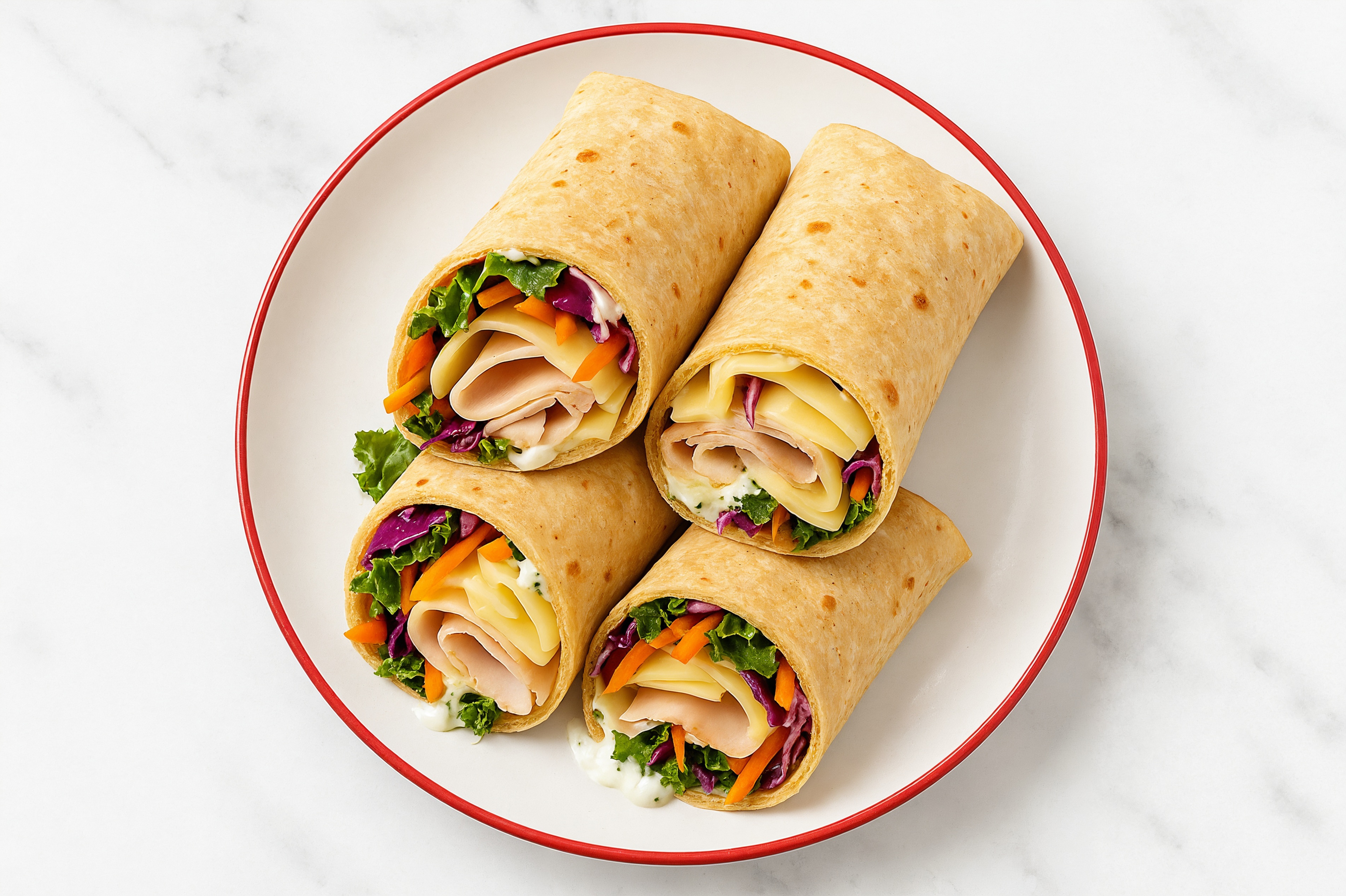 Tzatziki Oven Roasted Breast Turkey + Swiss Tortilla Wraps with Rainbow Veggies