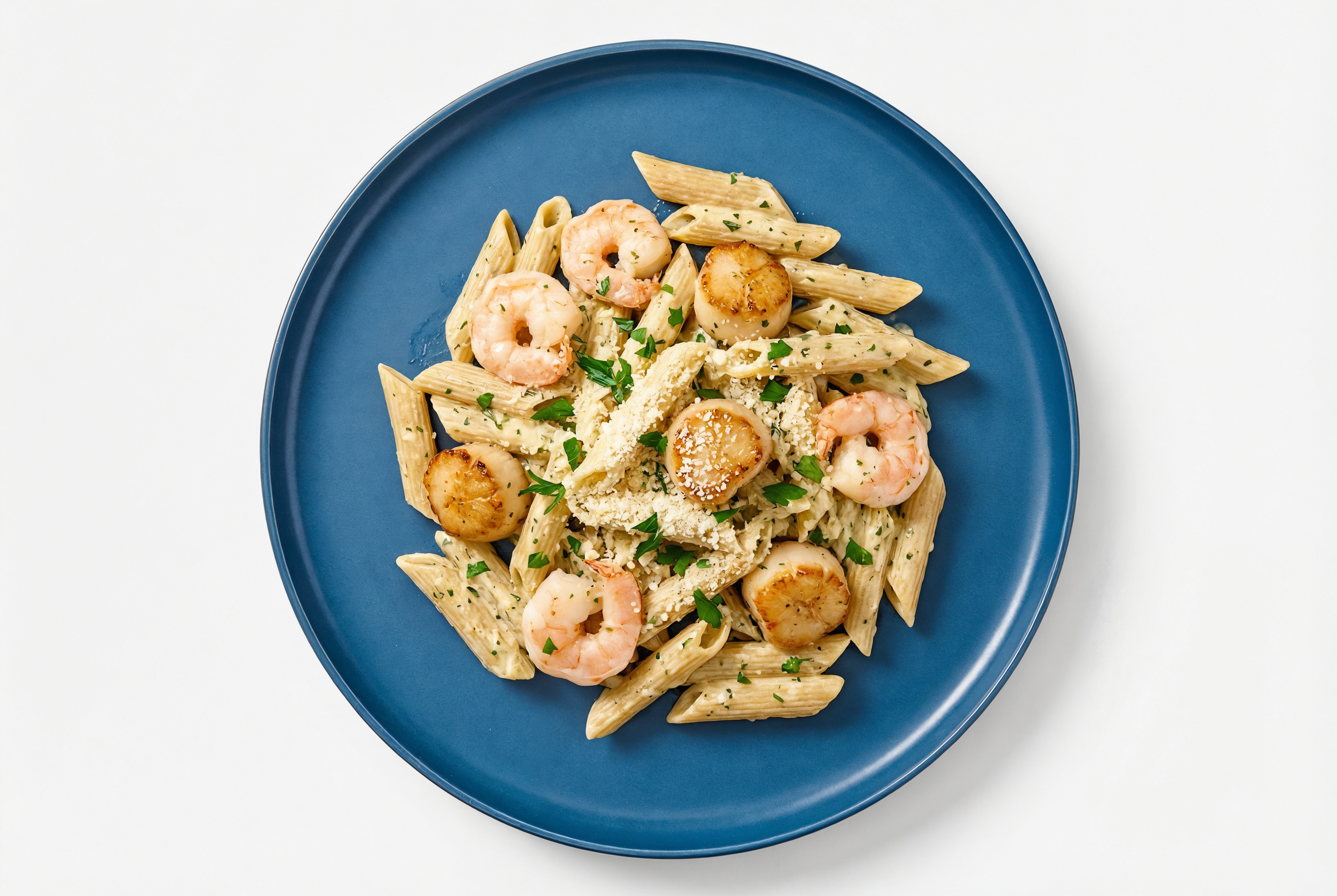 Shrimp + Scallop Pasta Herb Cream with Grated Parmesan Cheese