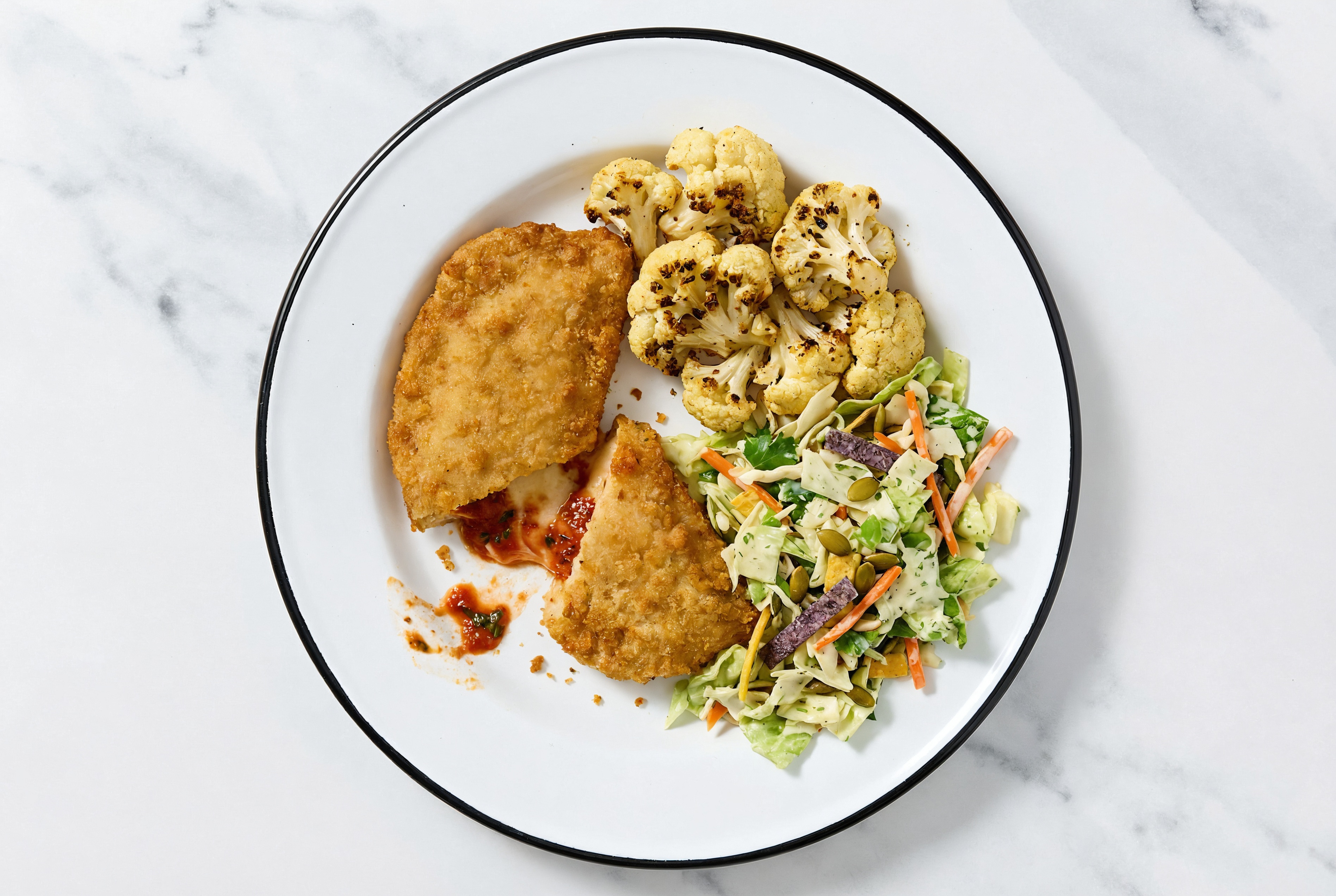 "Chicken" Parm with Cauliflower & Southwest Salad