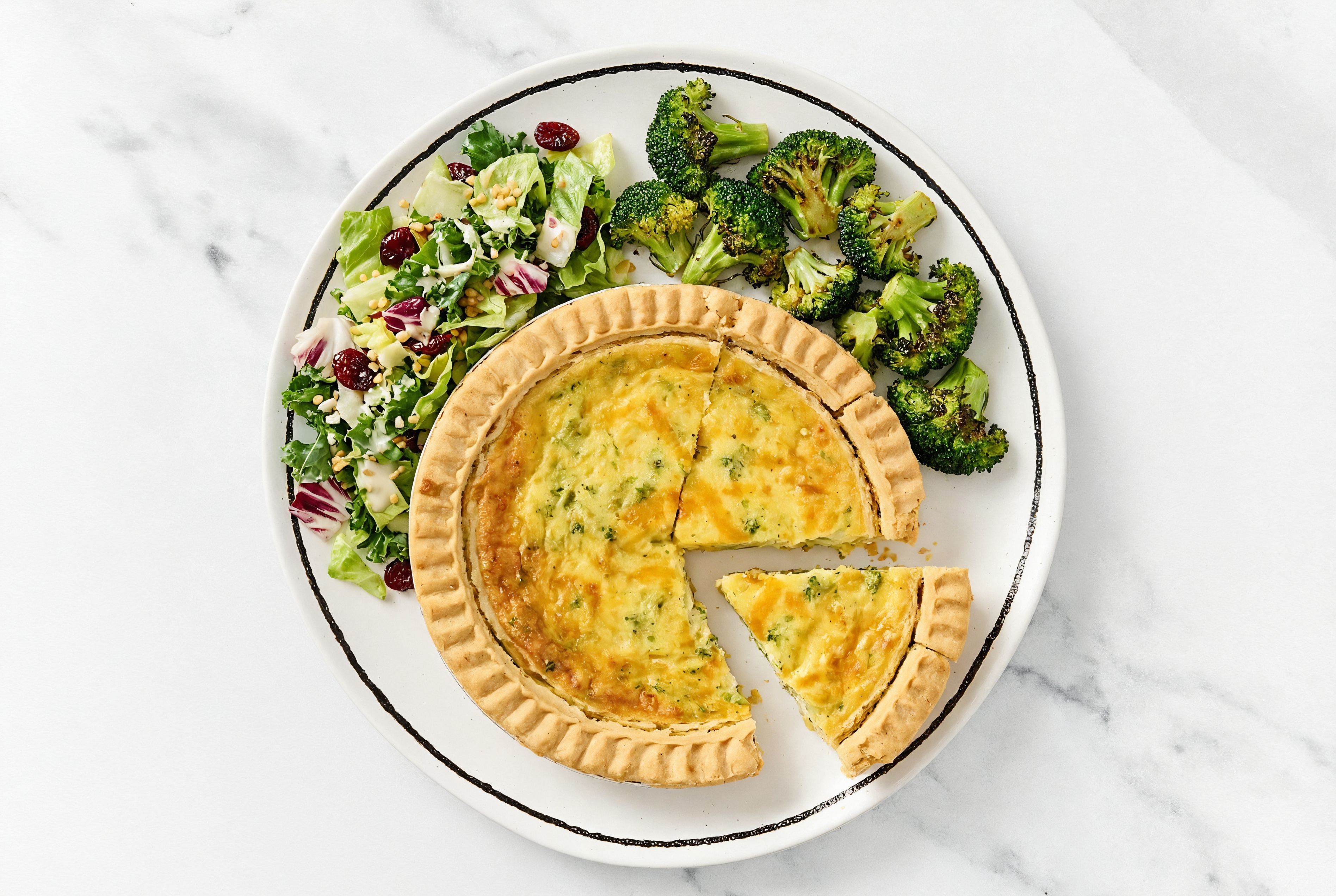 Broccoli & Cheddar Quiche with Broccoli & Honey Citrus Salad