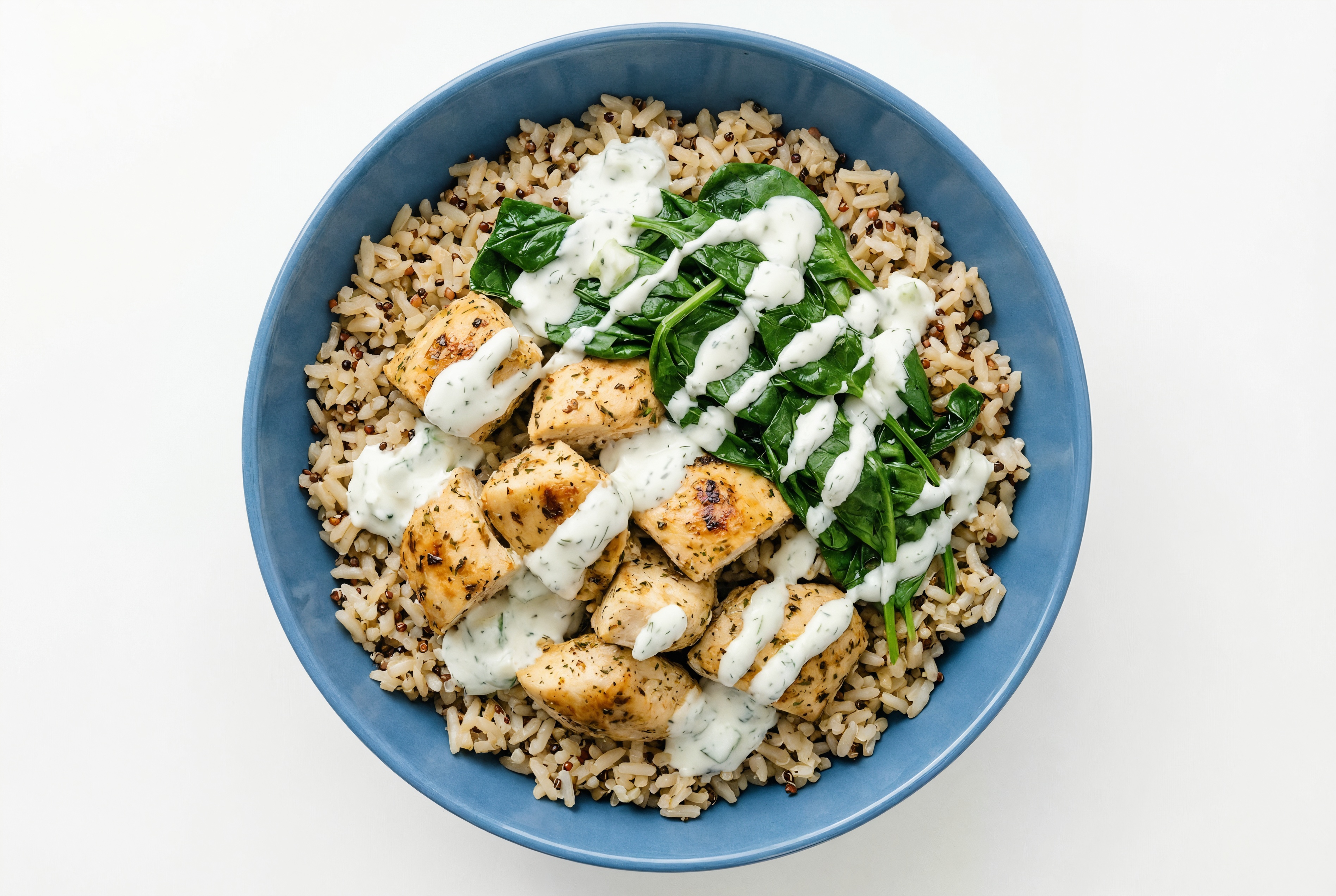 Chicken & Spinach Grain Bowl with Tzatziki with Brown Rice Quinoa Blend