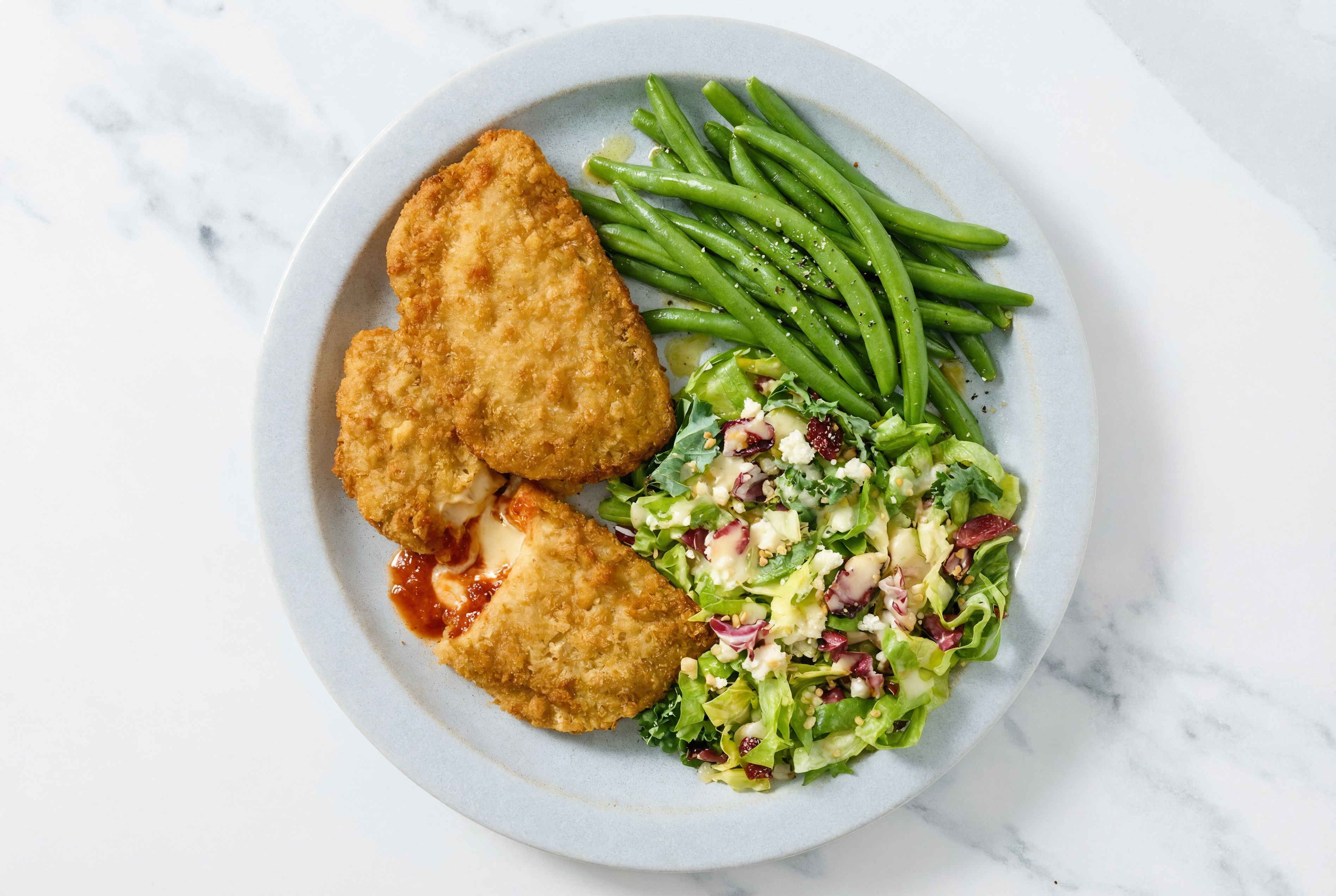 "Chicken" Parm with Green Beans & Honey Citrus Salad