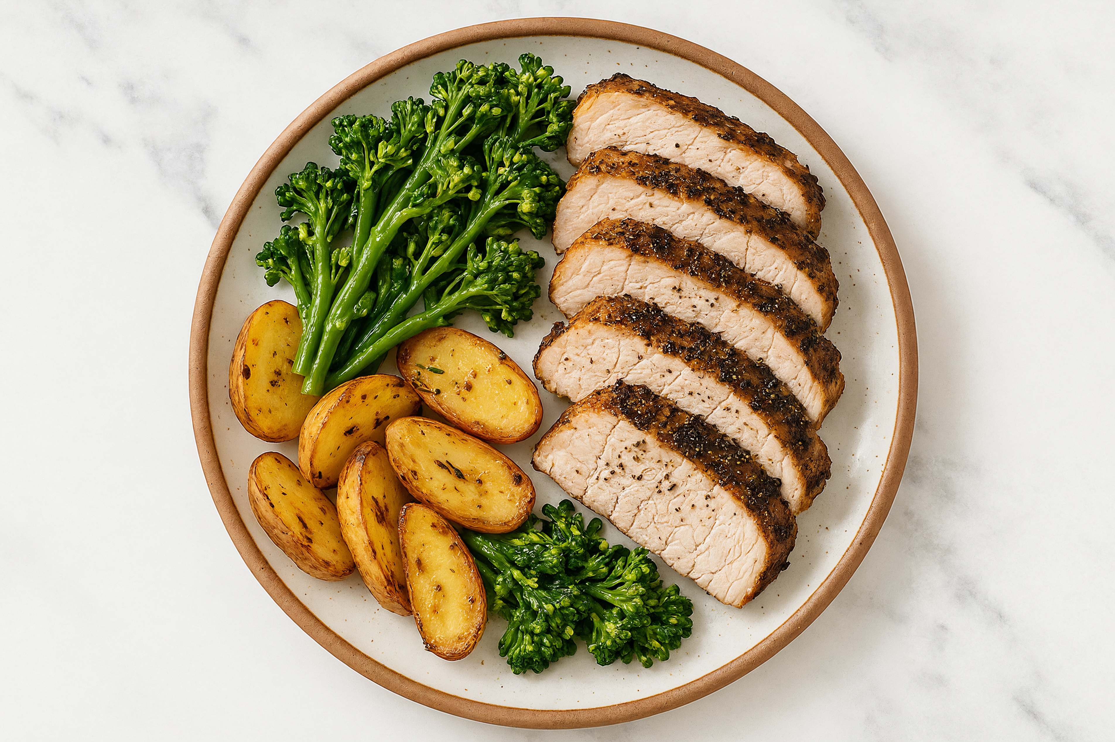 Balsamic Pork Loin with Slow Churned Lemon & Peppercorn Pasture Butter Pepper Broccoli