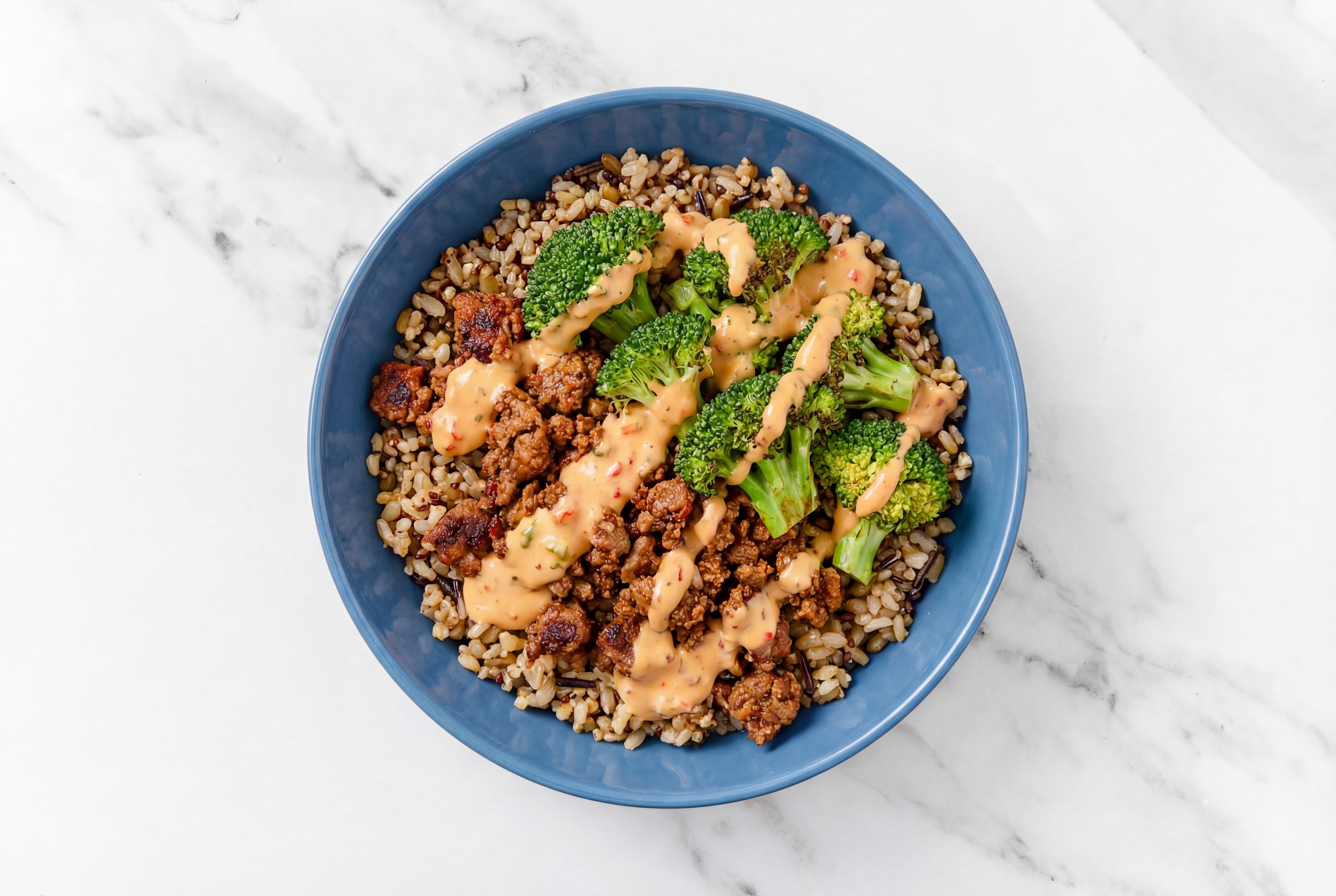 Mexican-Style Ground Beef & Broccoli Grain Bowl with Thousand Island