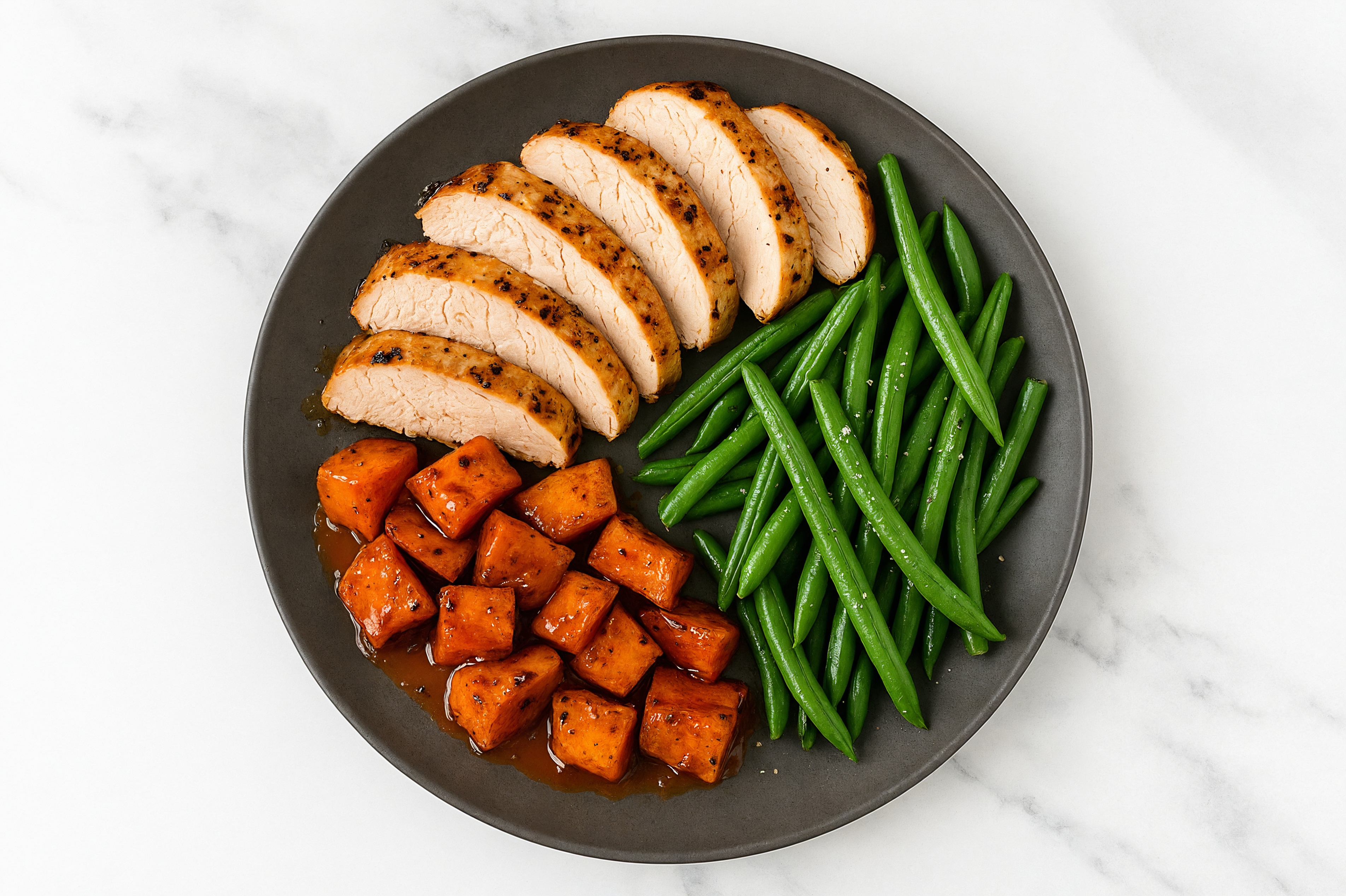 Turkey Tenderloin with Hickory Sweet Potatoes + Organic Green Beans