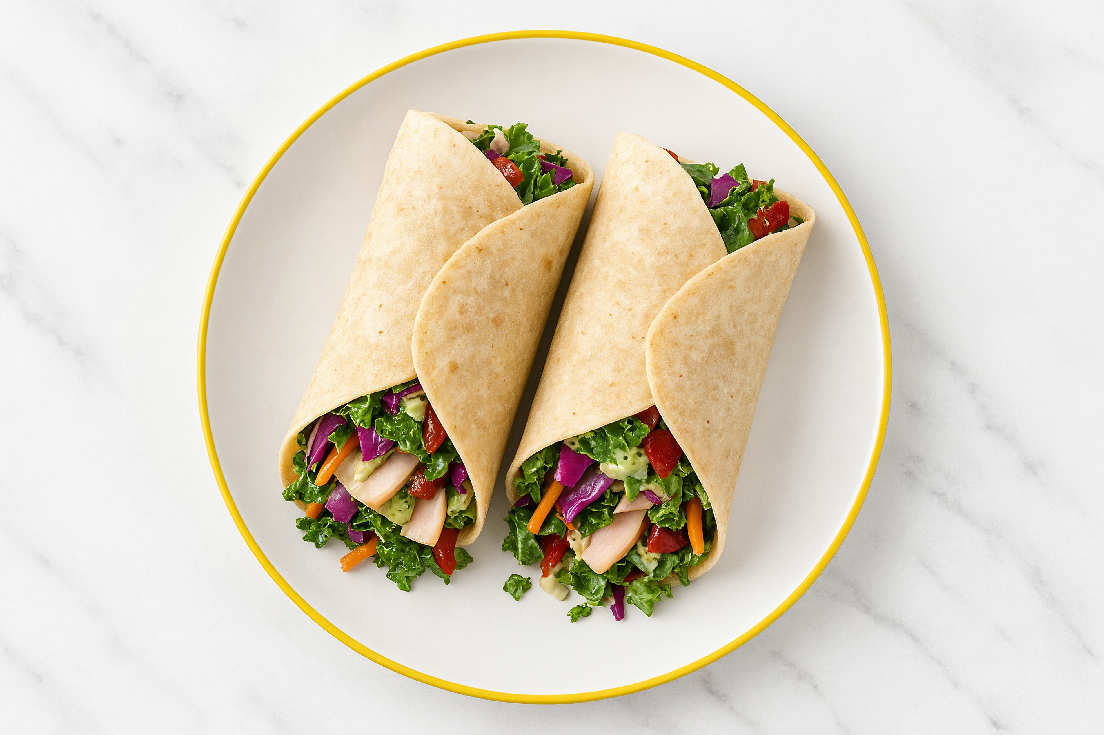 Herby Oven Roasted Breast Turkey + Roasted Pepper Tortilla Wraps with Rainbow Veggies