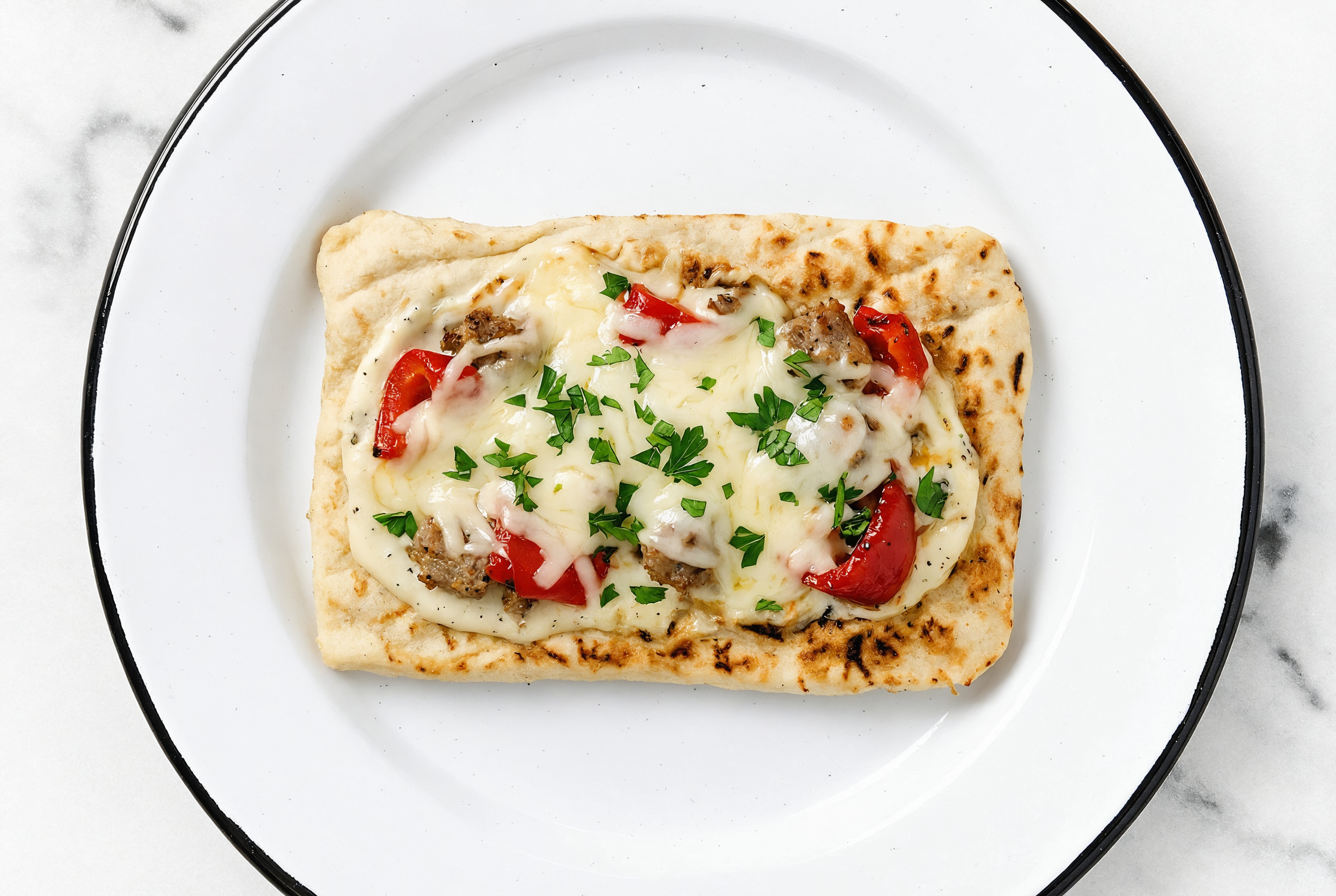 Cheesy Pork Sausage + Roasted Bell Pepper Pizza with Parsley