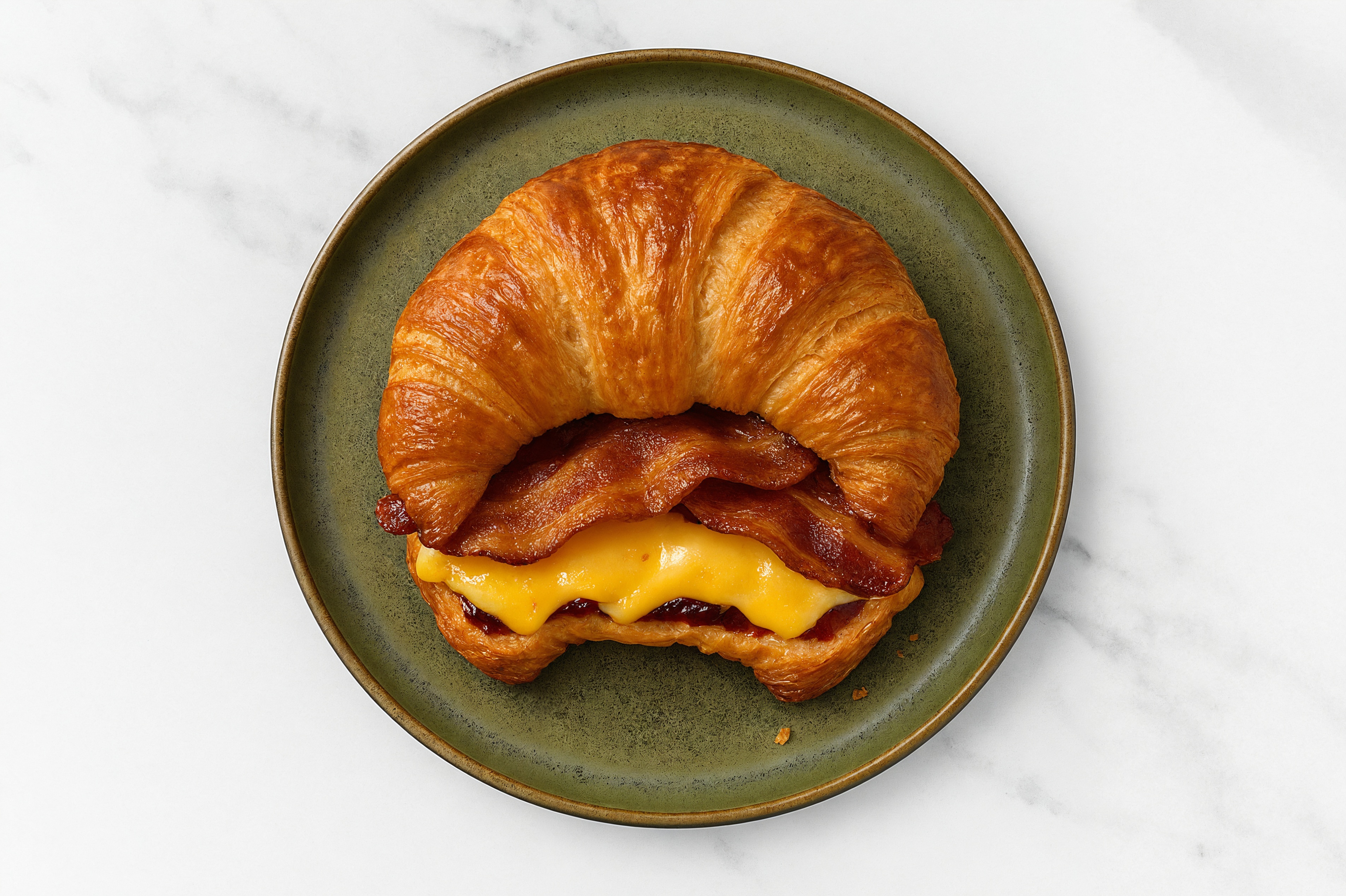 Applewood Smoked Pork Bacon, Gouda + Strawberry Jam Croissant Grilled Cheese