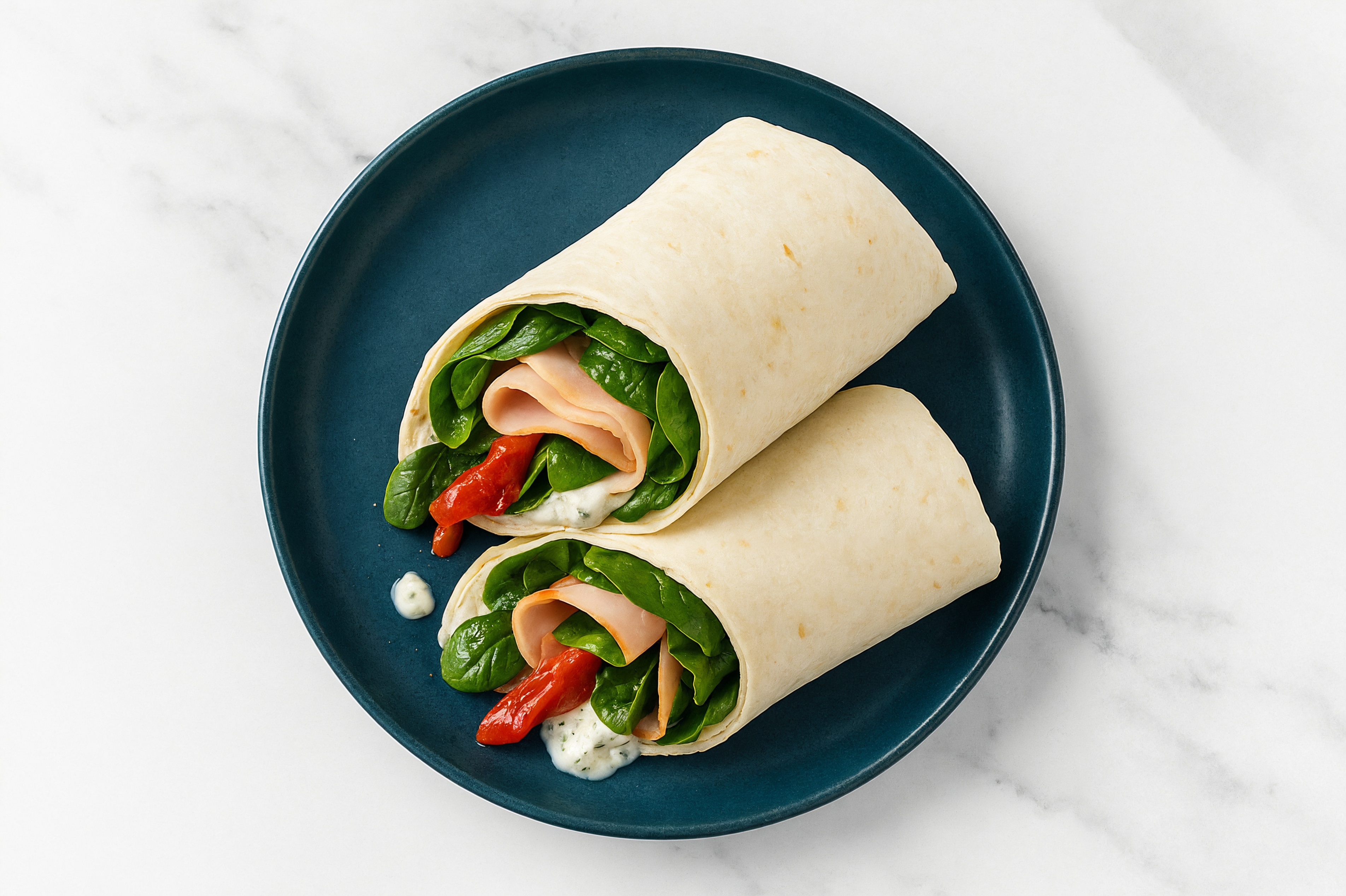 Creamy Oven Roasted Breast Turkey + Roasted Pepper Wraps with Spinach