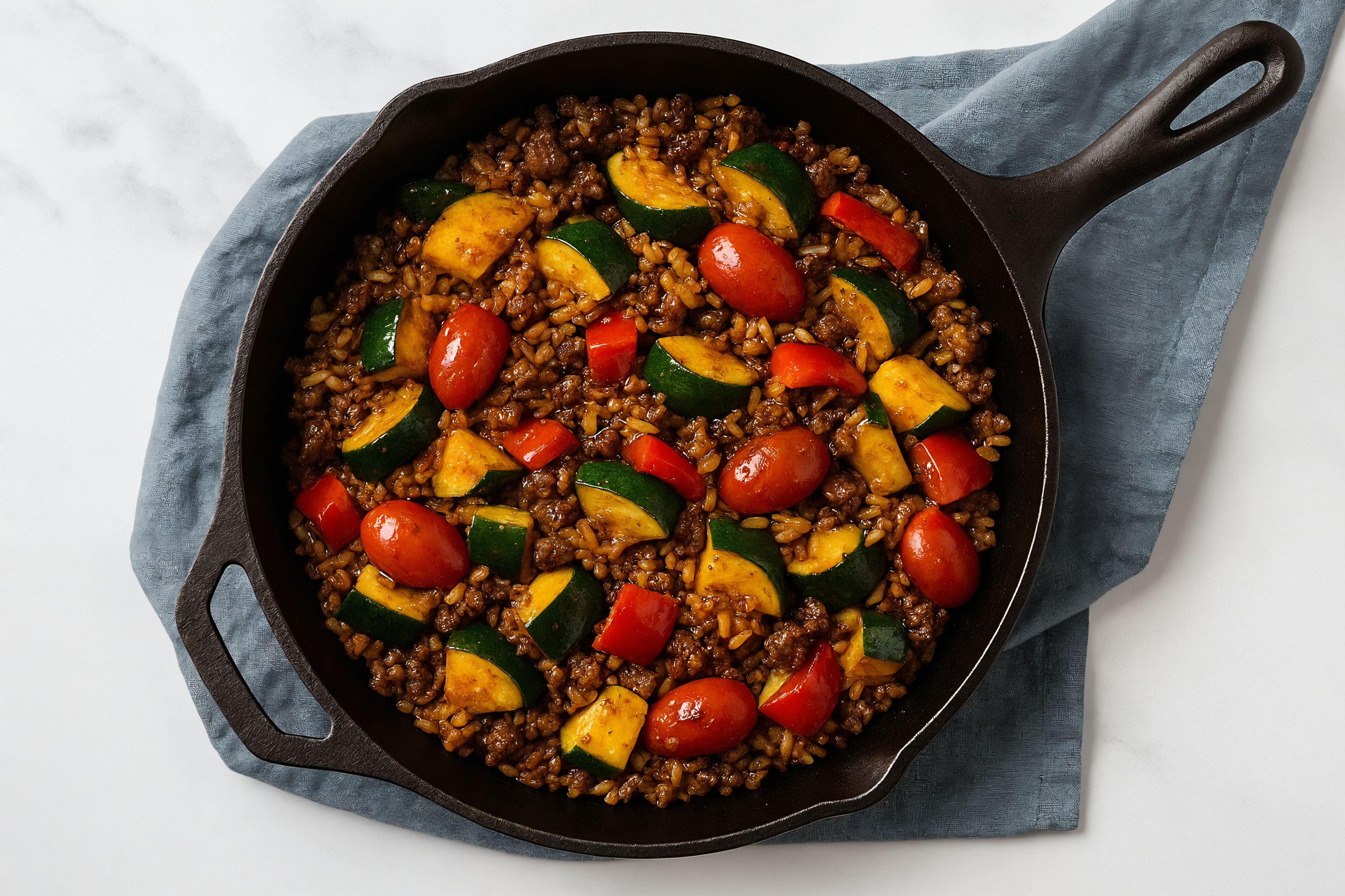 Japanese Bbq Squash + Ground Beef Patties Stir-Fry