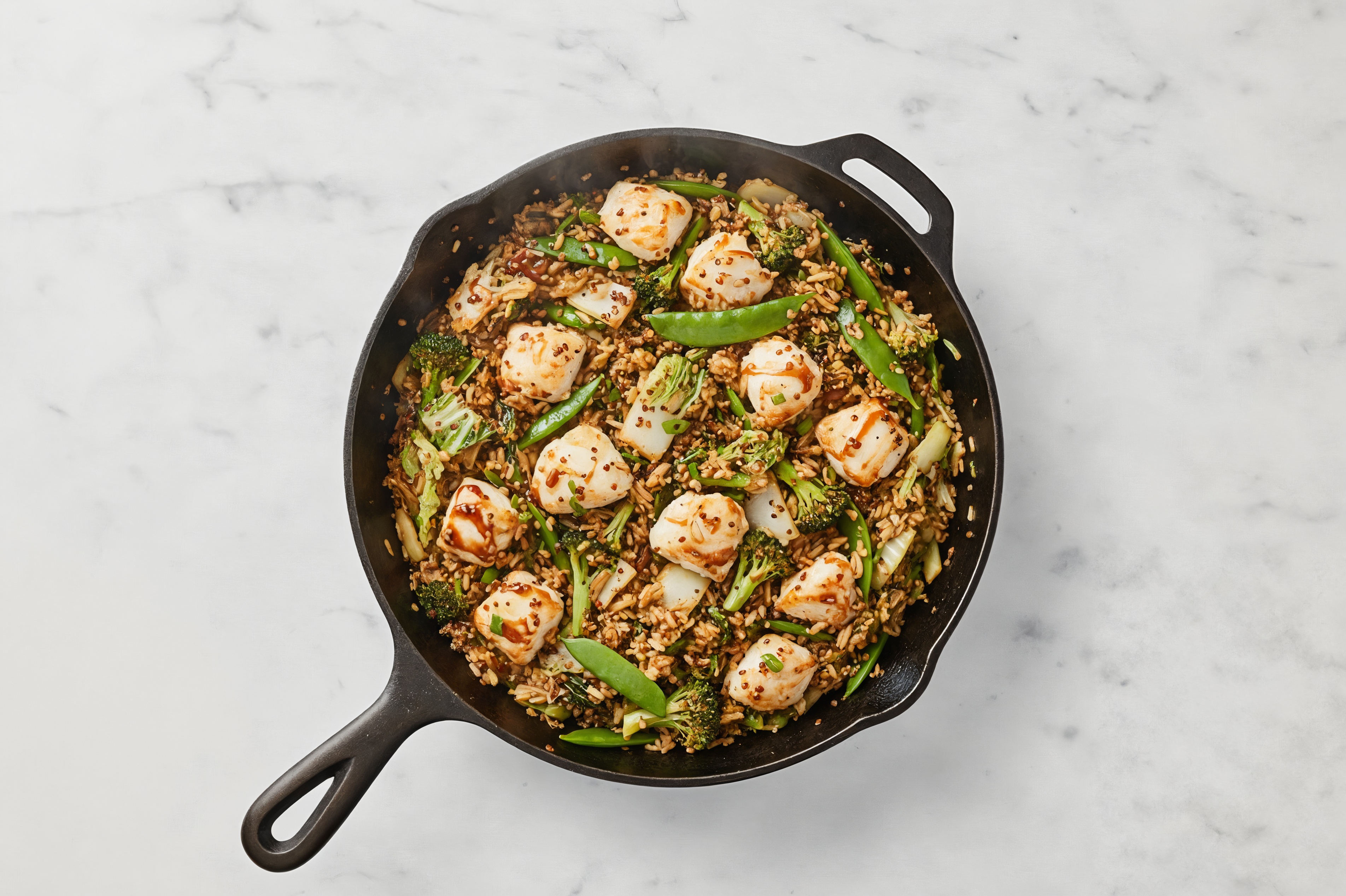 Teriyaki Bok Choy + Wild Halibut Stir-Fry with Brown Rice Quinoa Blend