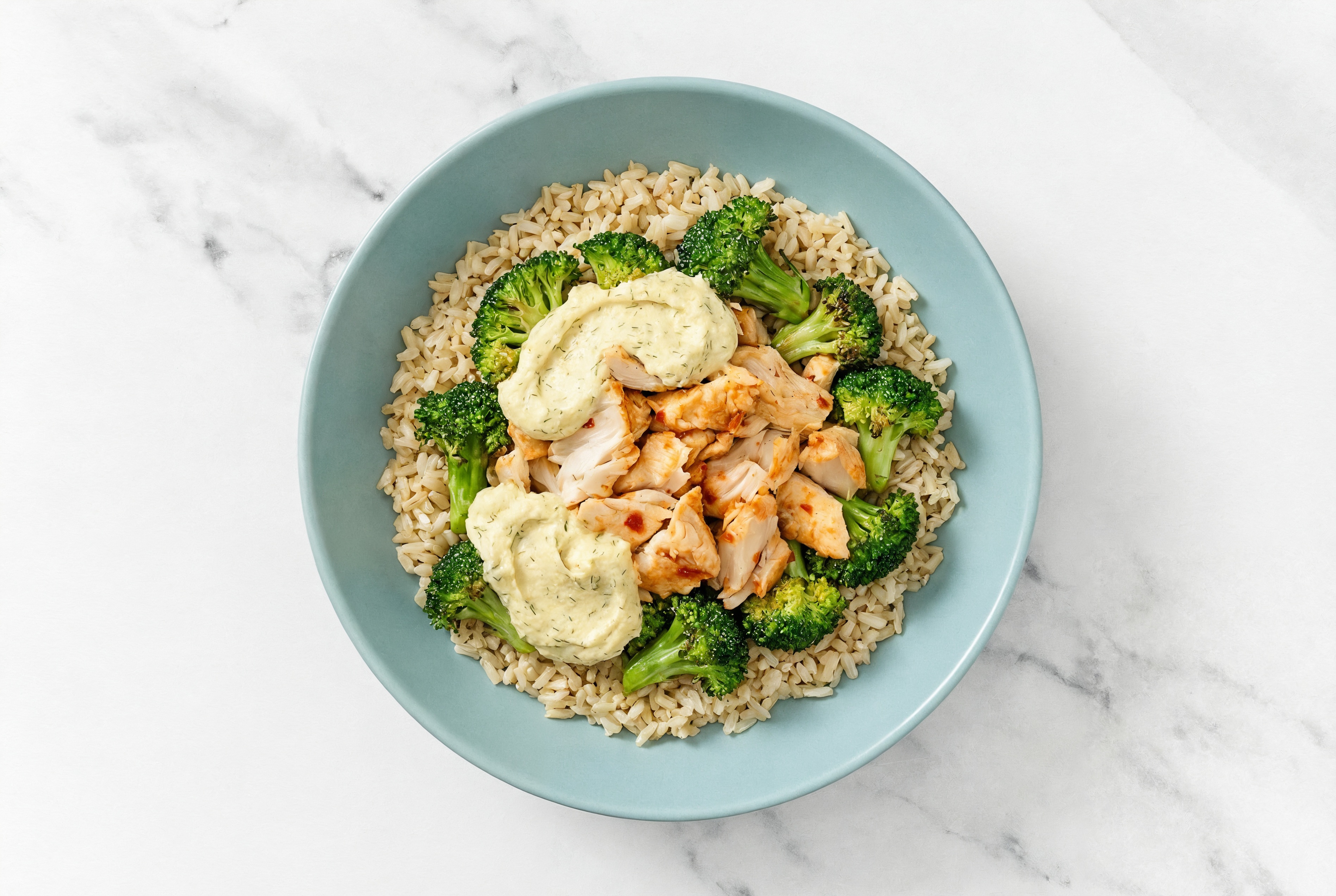 Chile Chicken + Broccoli Hummus Bowl
