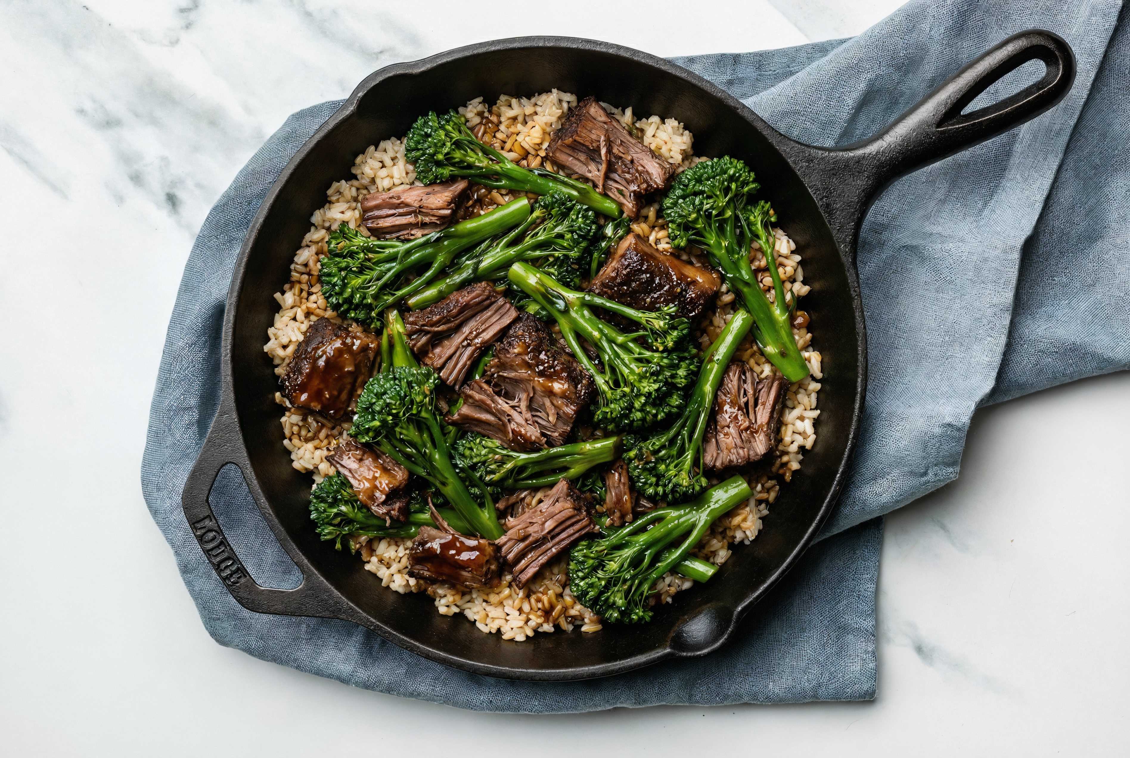 Japanese BBQ Short Rib Stir-Fry with Baby Broccoli over Brown Rice