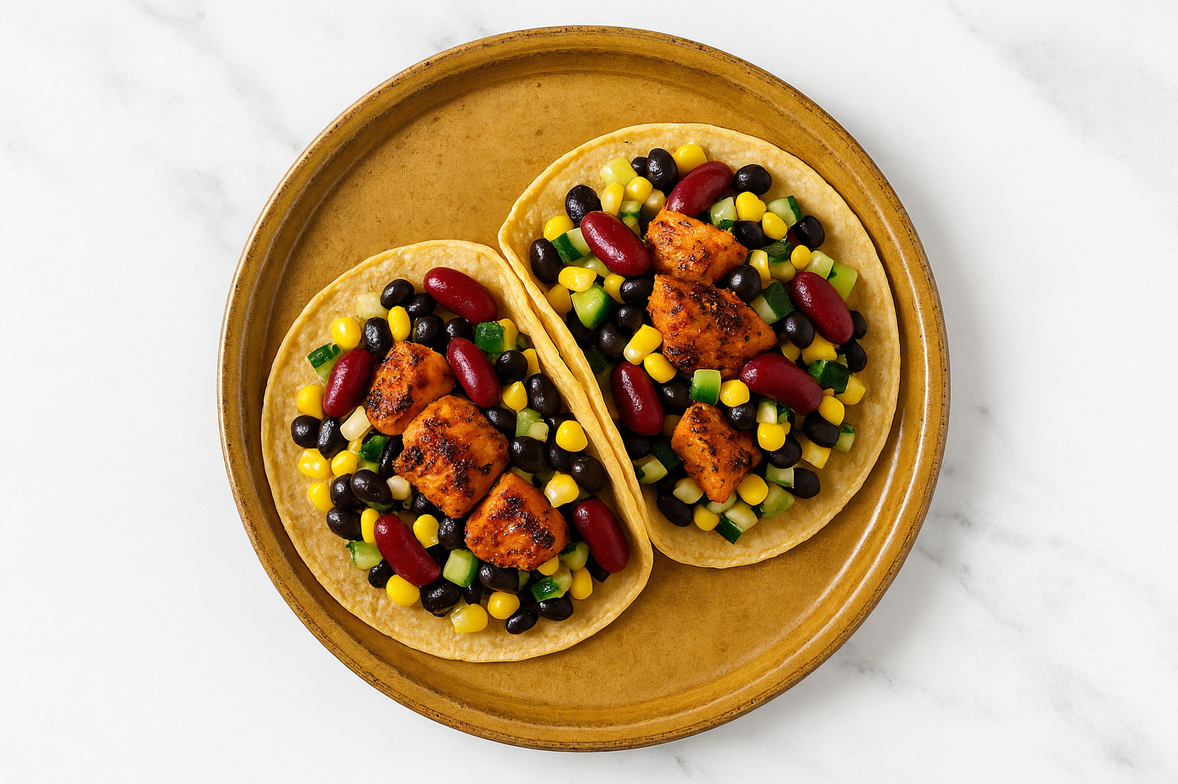 Blackened Salmon Tacos with Bean Salad