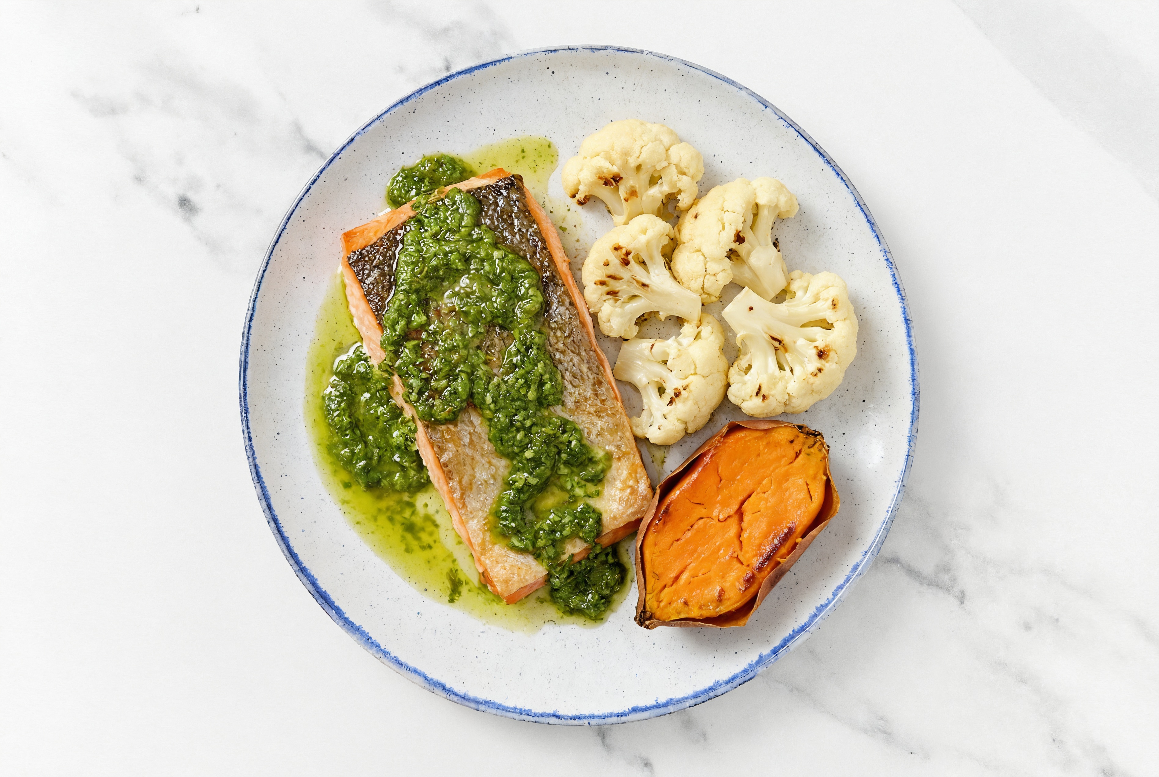 Oven Roasted Chimichurri Wild Salmon + Cauliflower