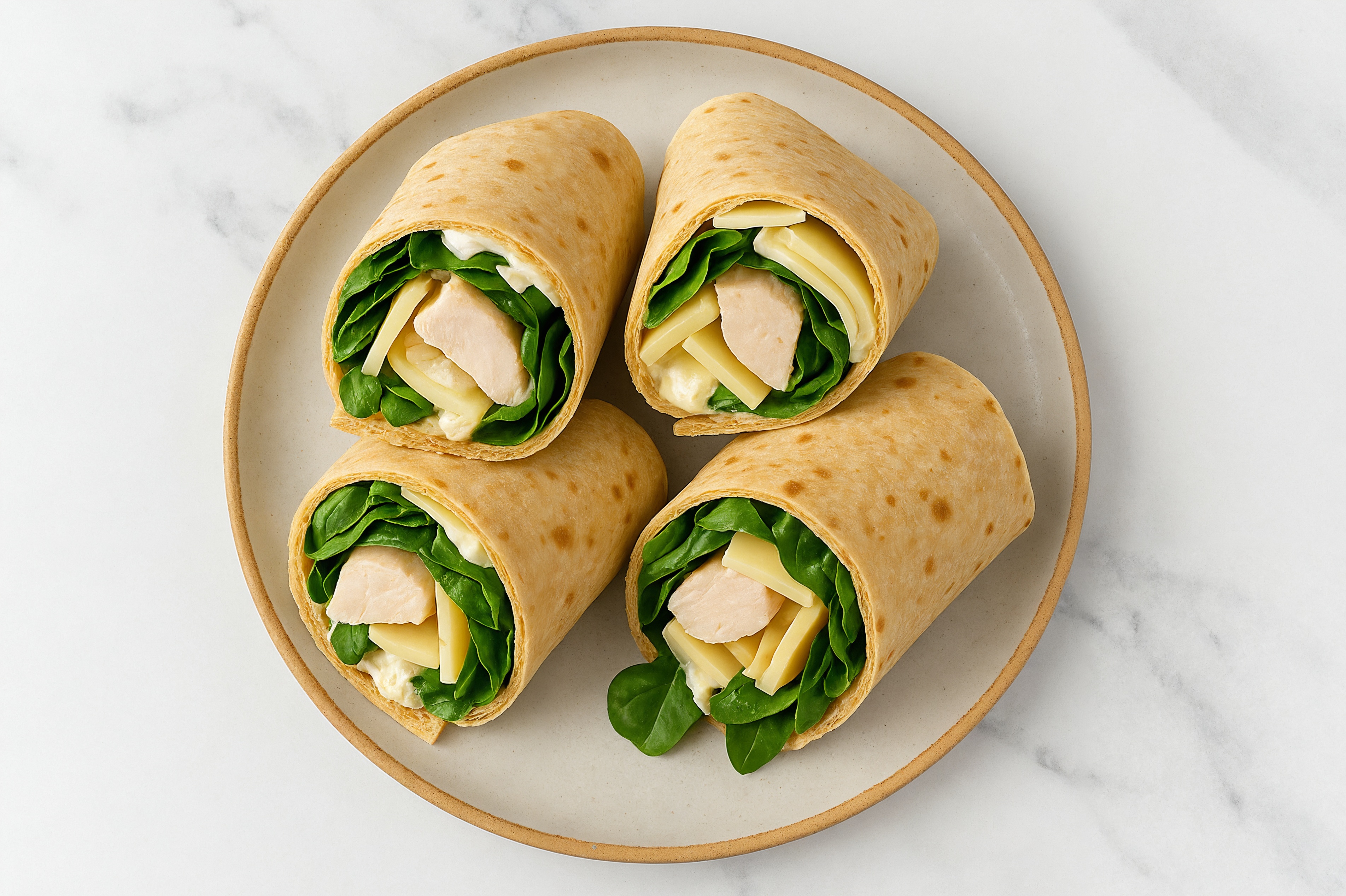 Garlic Roasted Chicken + Swiss Tortilla Wraps with Spinach
