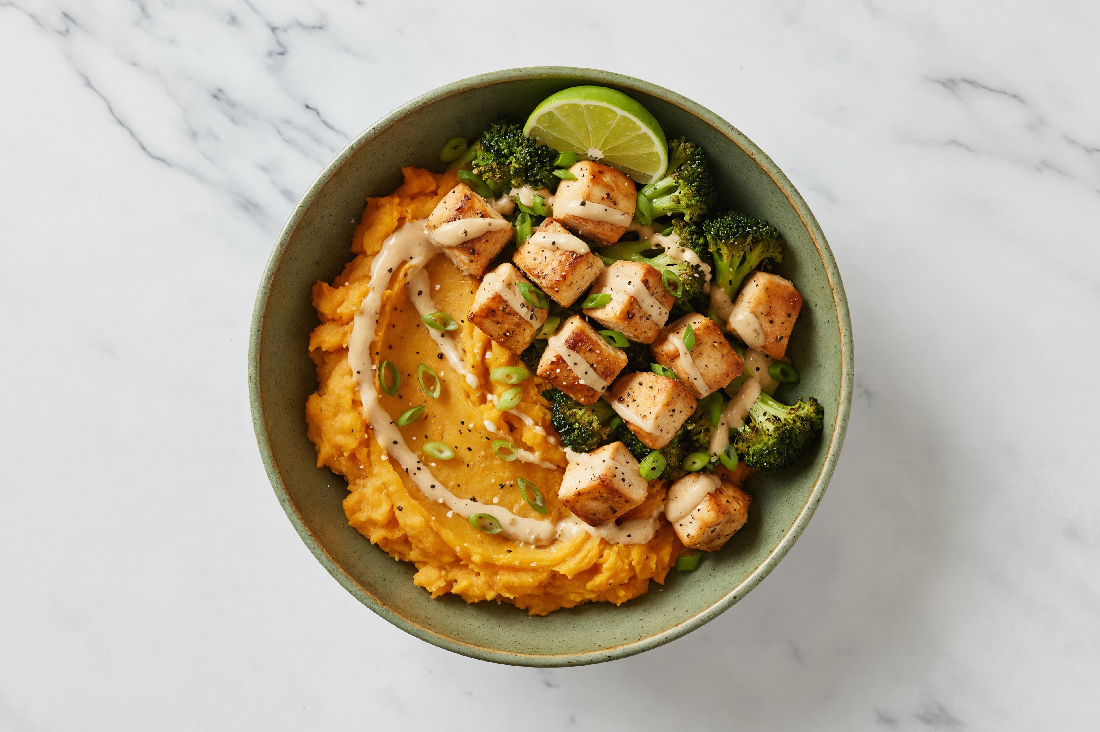 Miso Chicken Breast Sweet Potato Bowl with Broccoli Florets